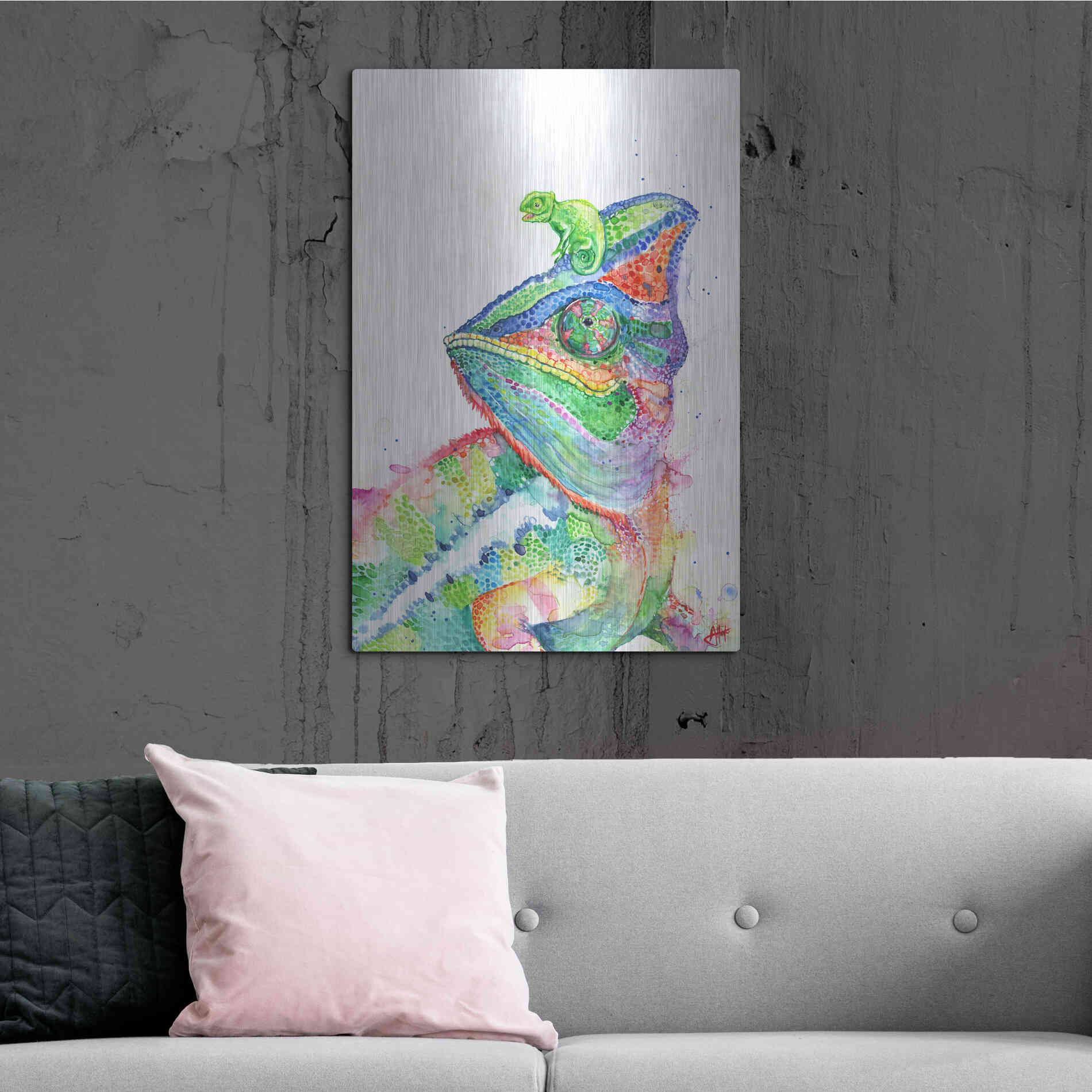 Luxe Metal Art 'Clutcha'Chameleons' by Marc Allante, Metal Wall Art,24x36