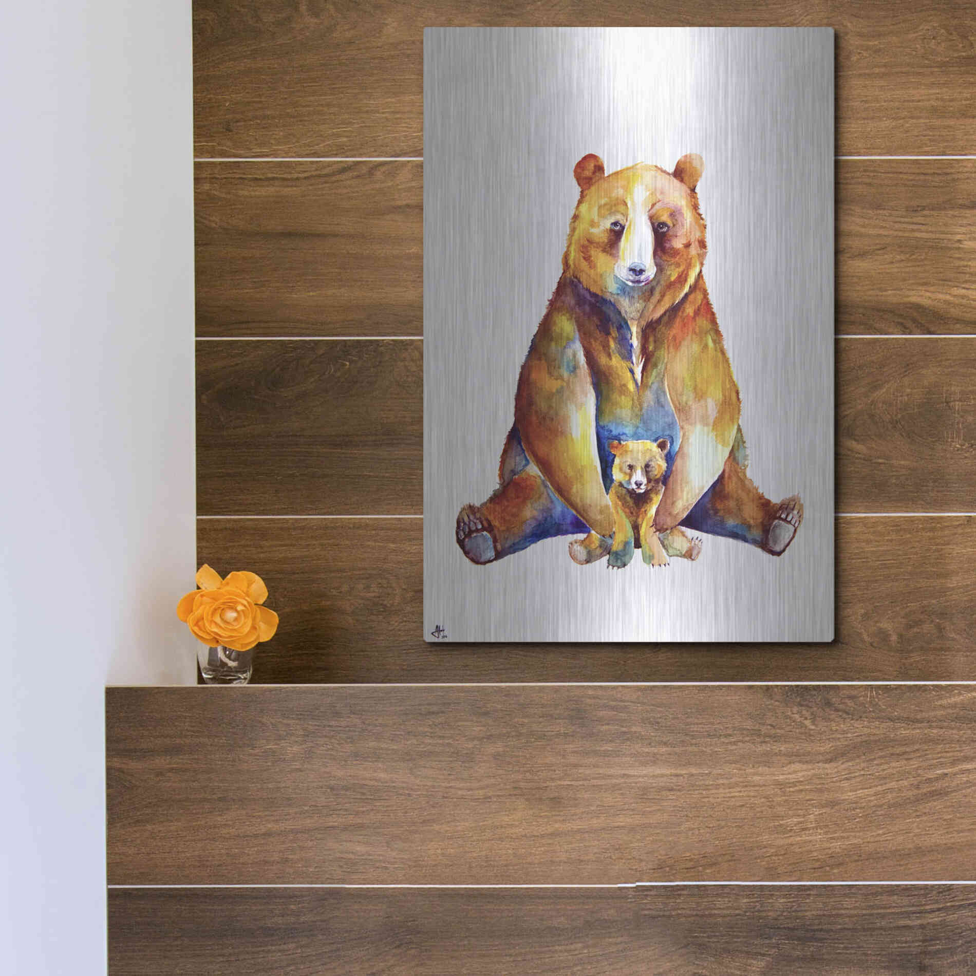 Luxe Metal Art 'Bear Necessities' by Marc Allante, Metal Wall Art,12x16