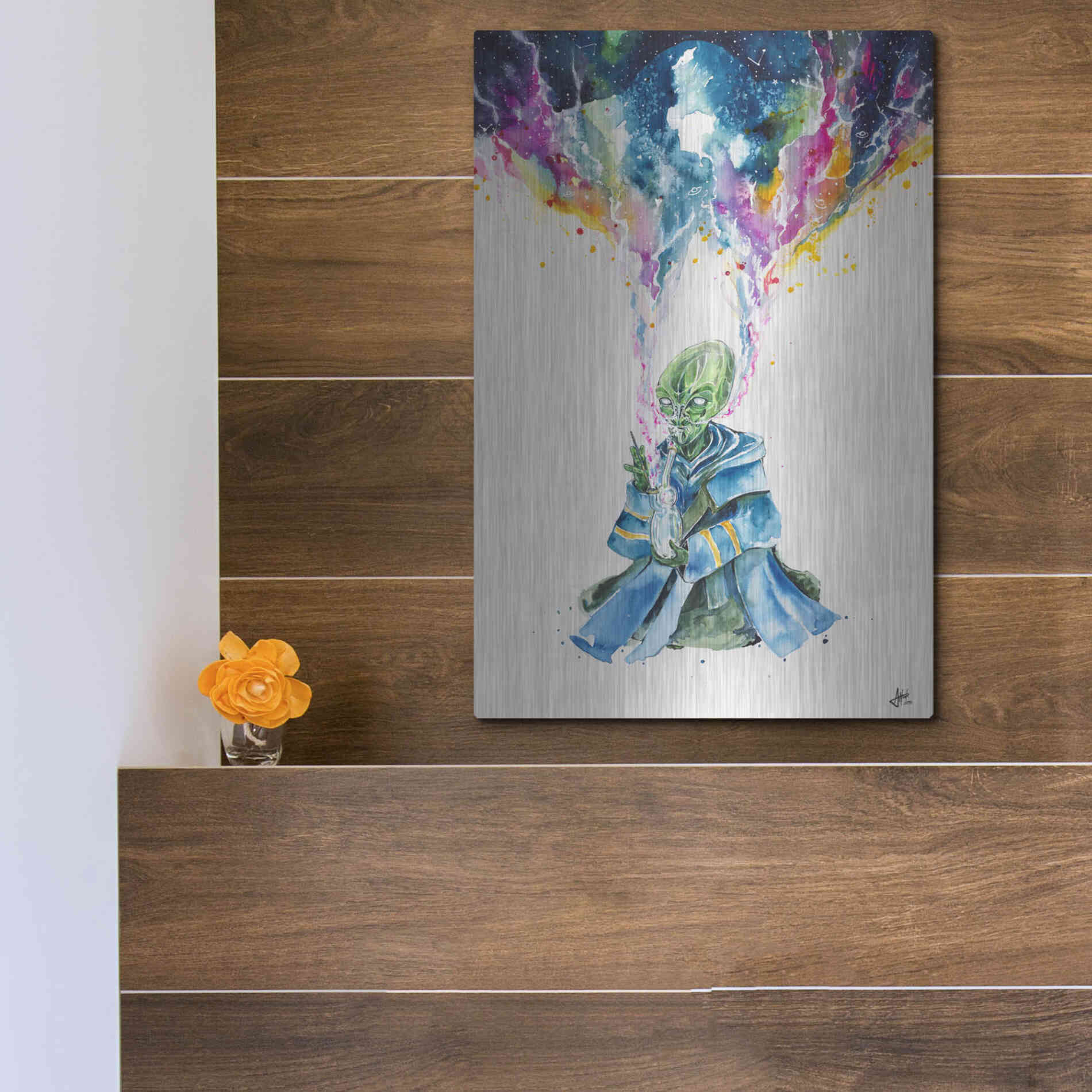 Luxe Metal Art 'Alien Dabbing' by Marc Allante, Metal Wall Art,12x16