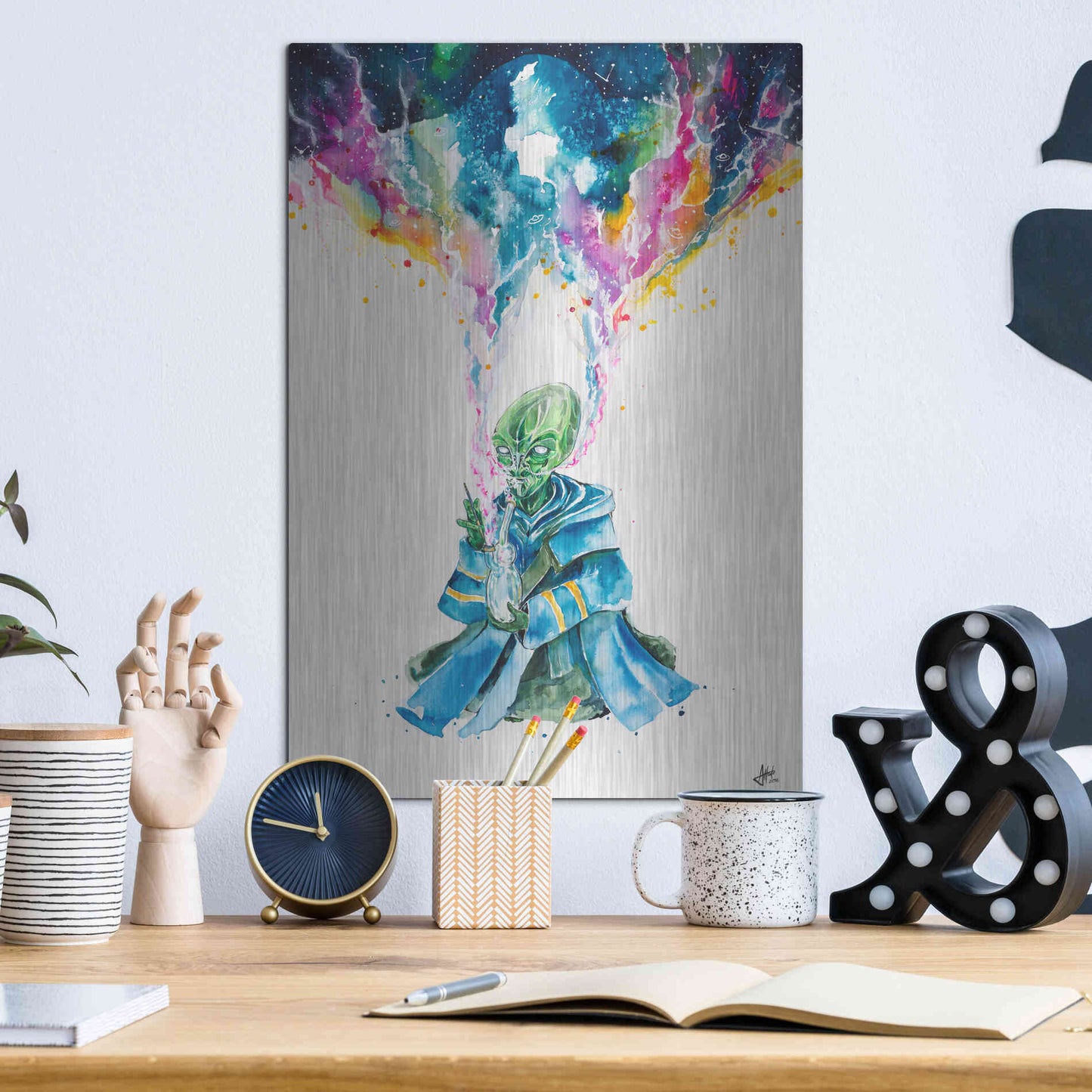 Luxe Metal Art 'Alien Dabbing' by Marc Allante, Metal Wall Art,12x16
