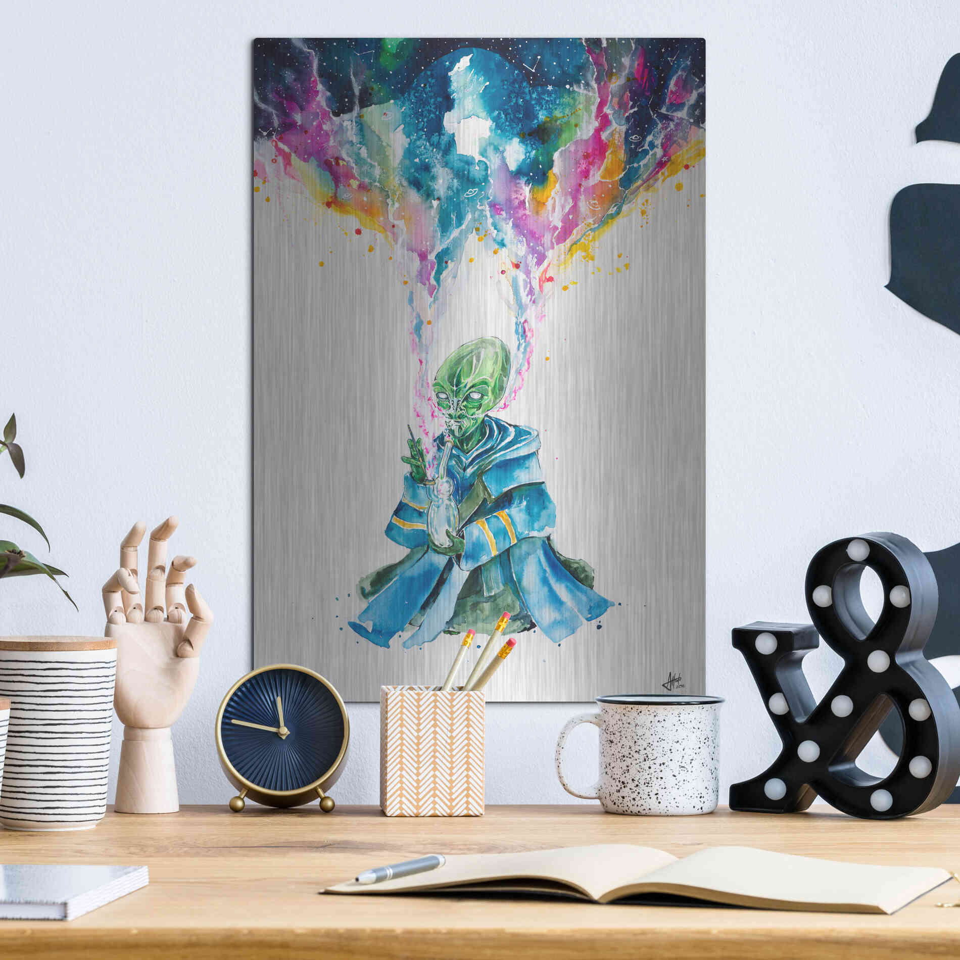 Luxe Metal Art 'Alien Dabbing' by Marc Allante, Metal Wall Art,12x16