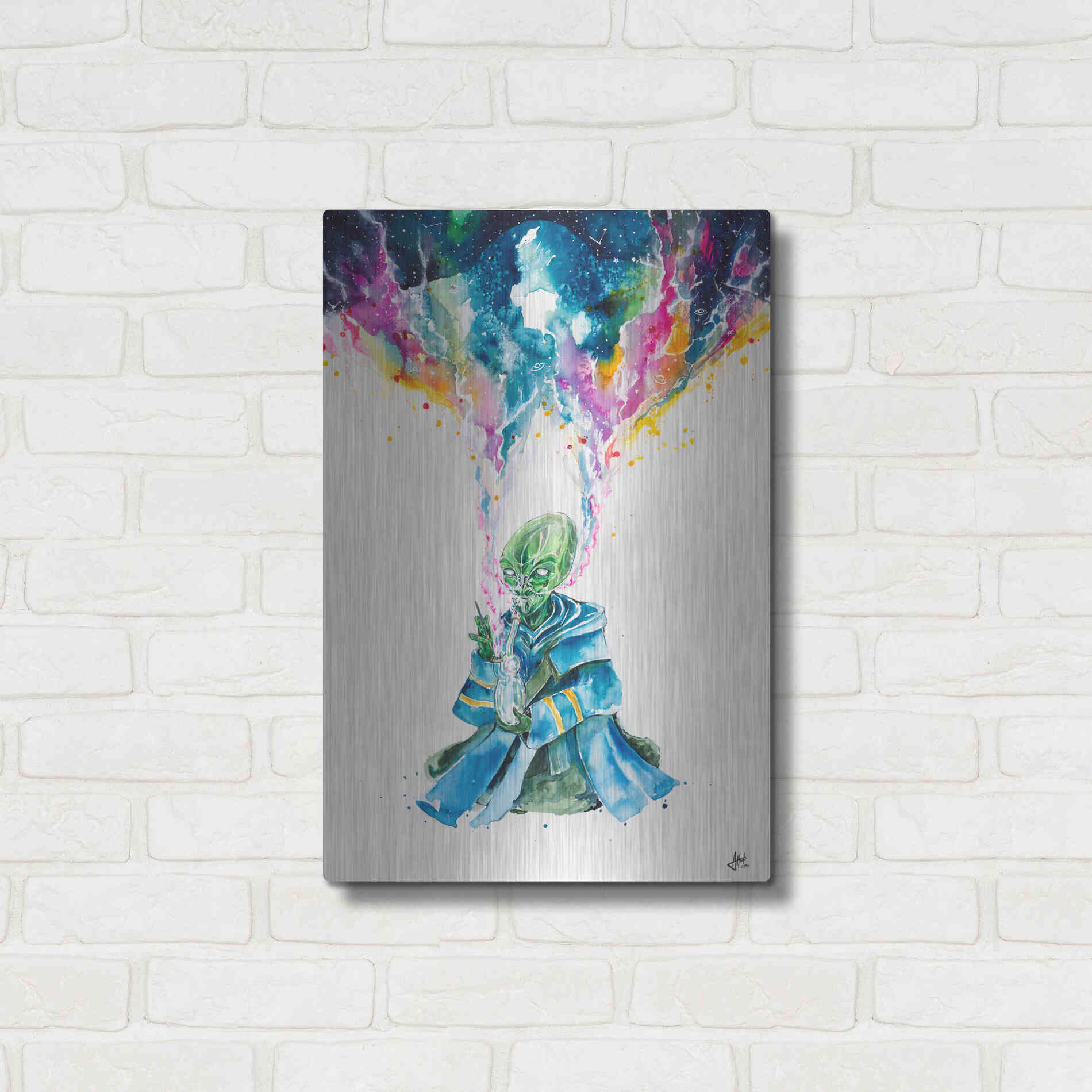 Luxe Metal Art 'Alien Dabbing' by Marc Allante, Metal Wall Art,16x24