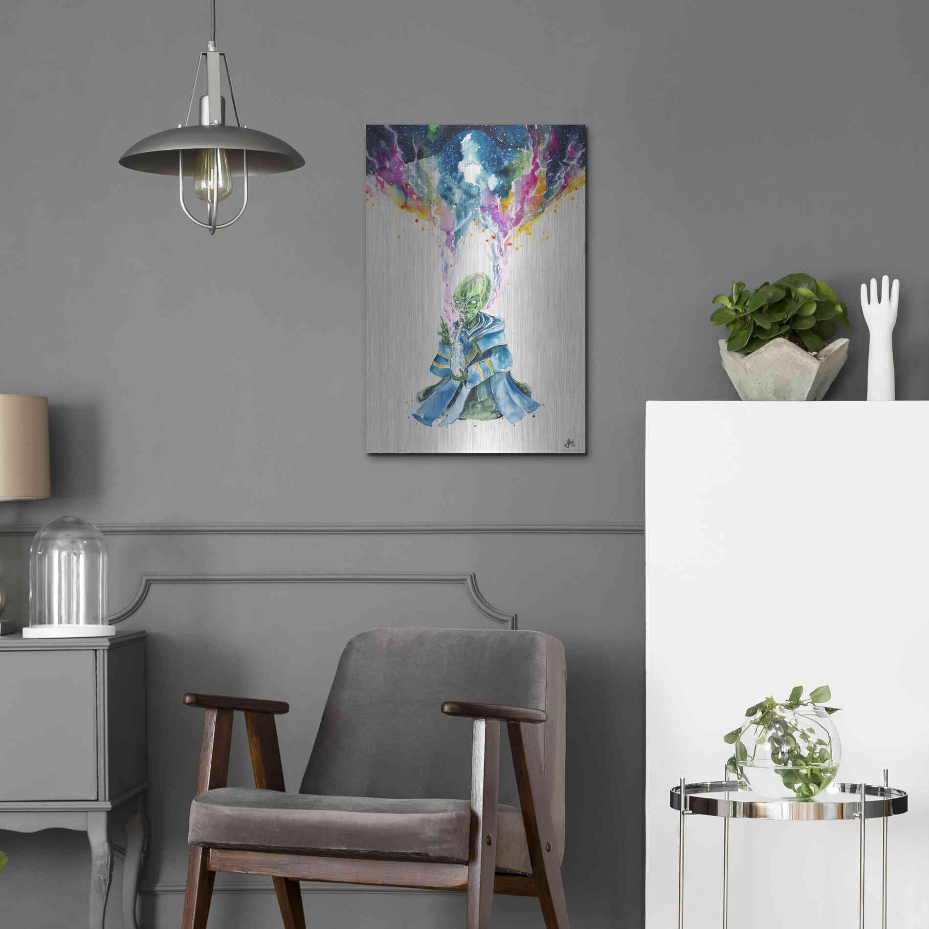 Luxe Metal Art 'Alien Dabbing' by Marc Allante, Metal Wall Art,16x24