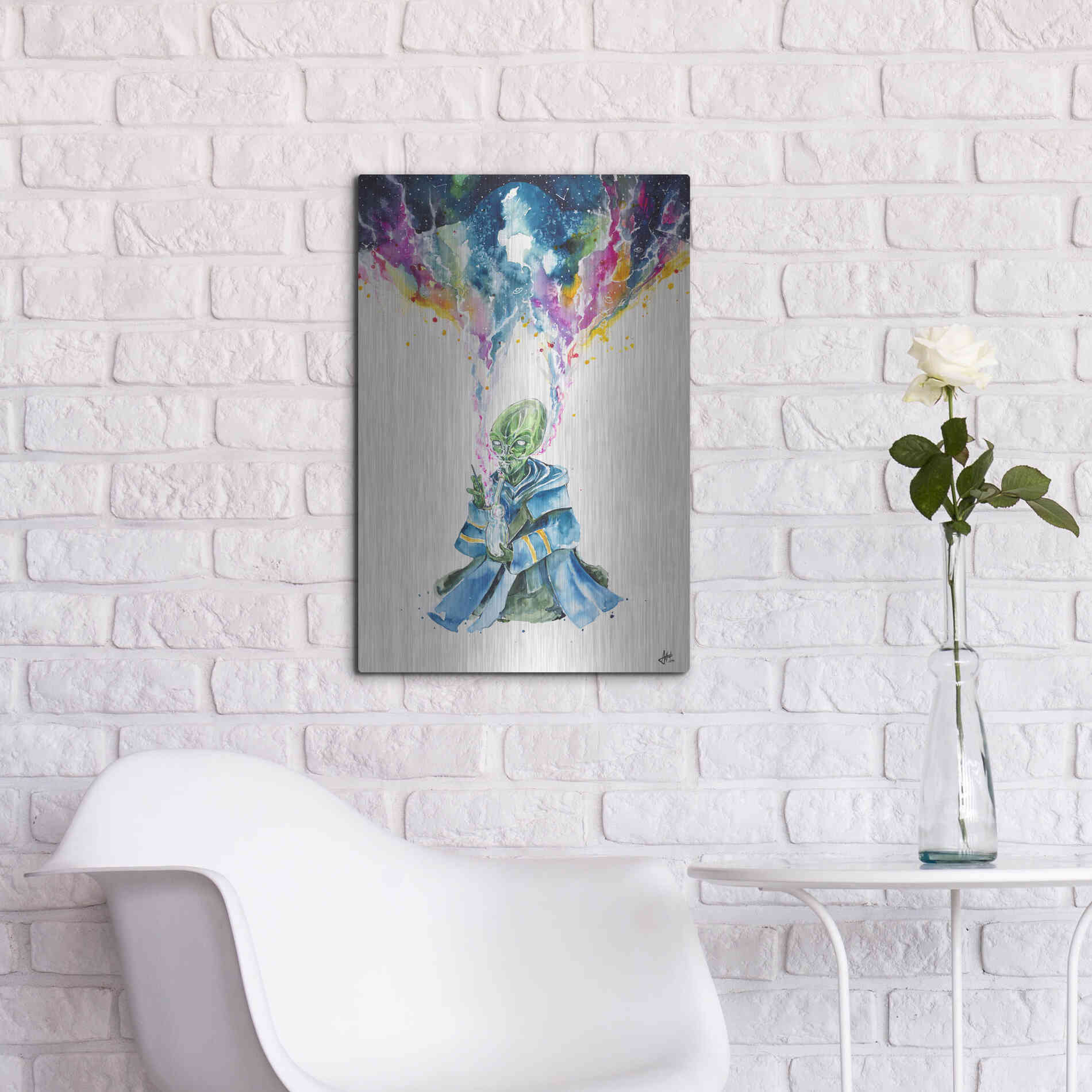 Luxe Metal Art 'Alien Dabbing' by Marc Allante, Metal Wall Art,16x24