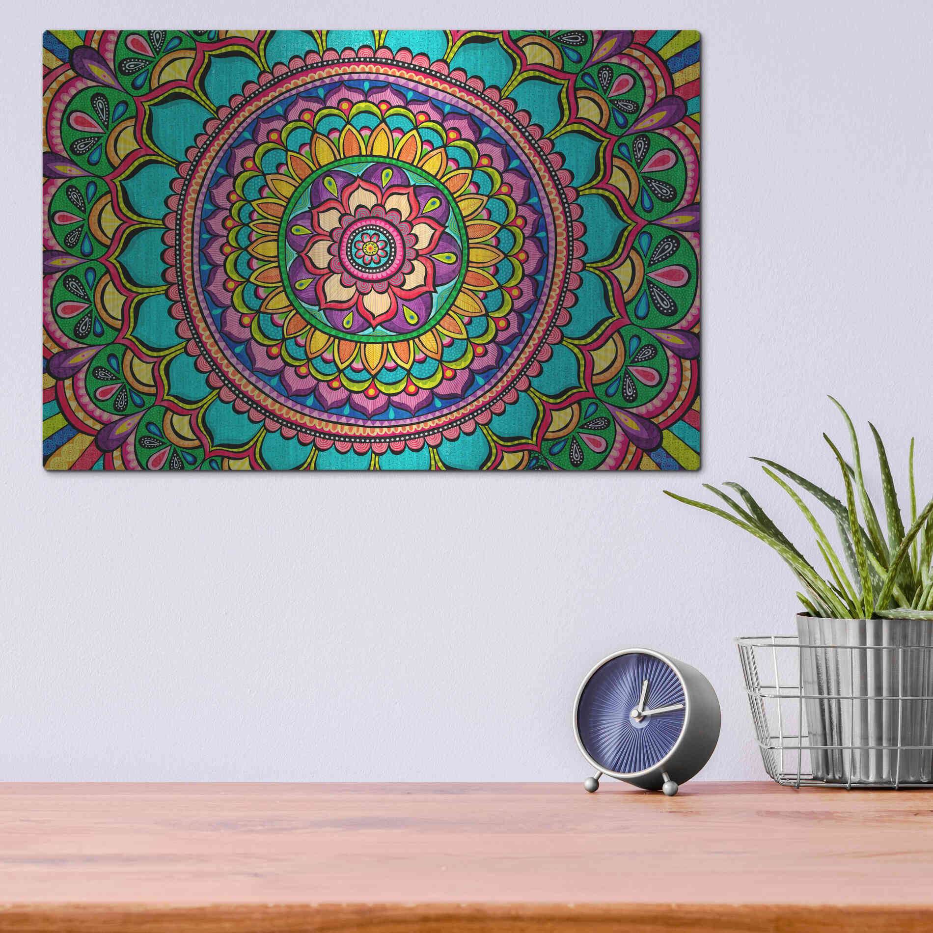 Luxe Metal Art 'Happy Dance Mandala' by Hello Angel, Metal Wall Art,16x12