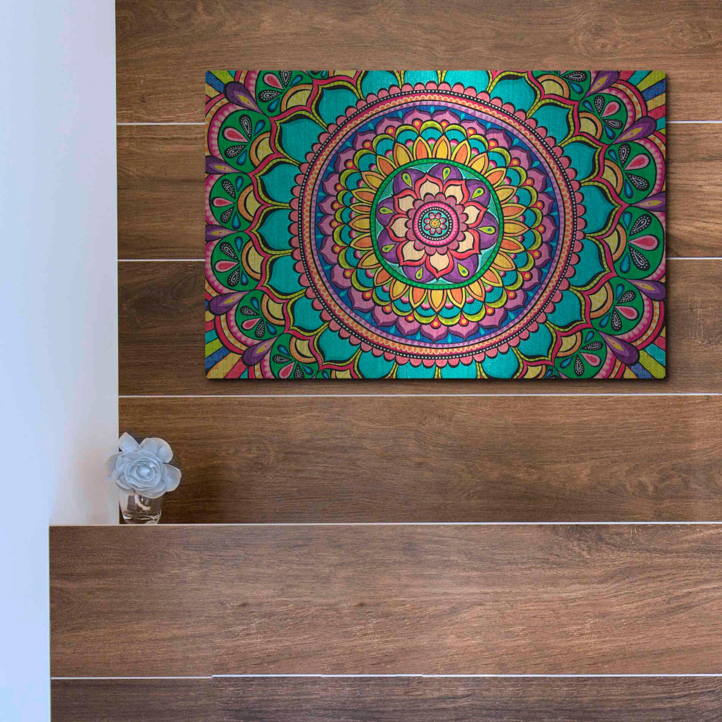 Luxe Metal Art 'Happy Dance Mandala' by Hello Angel, Metal Wall Art,16x12