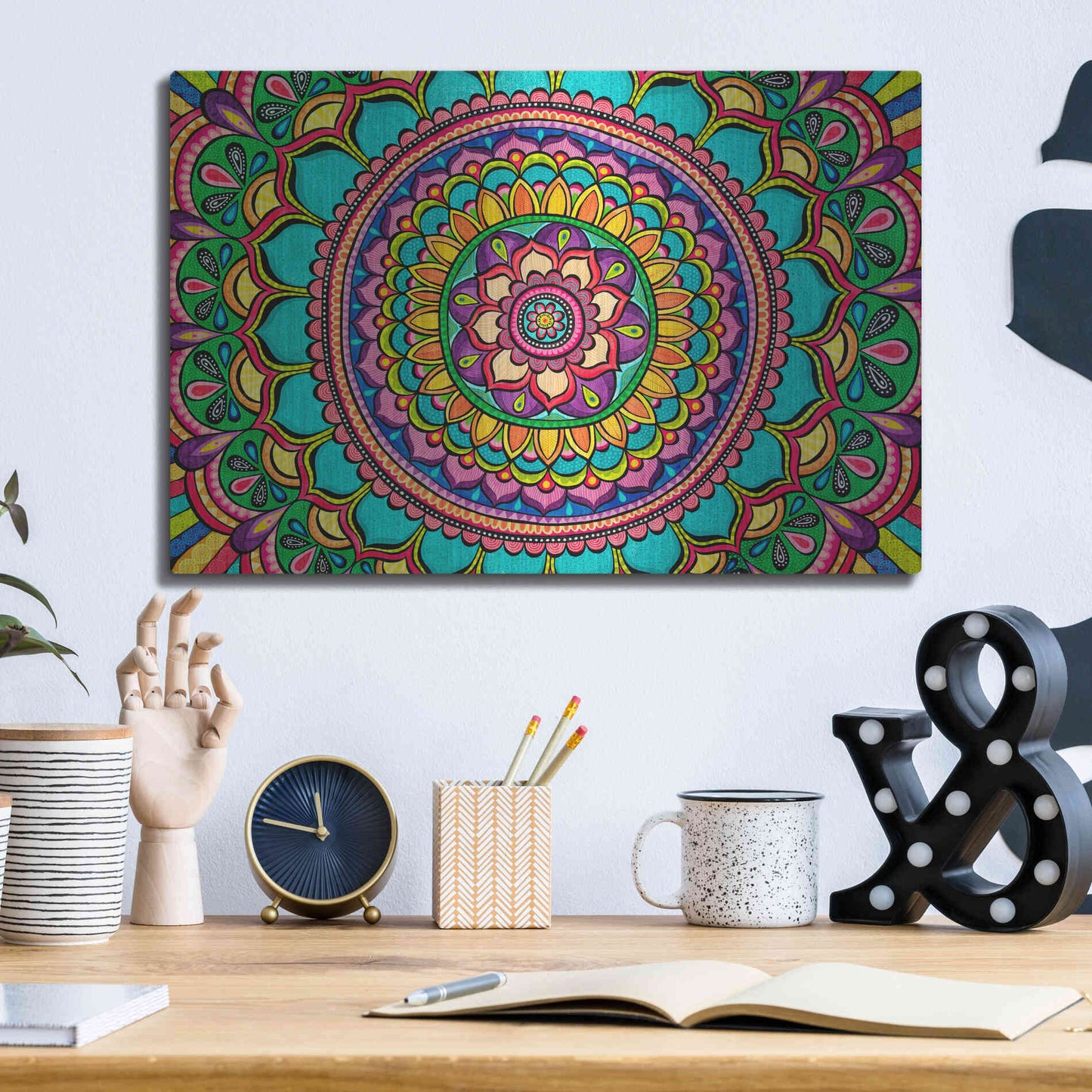 Luxe Metal Art 'Happy Dance Mandala' by Hello Angel, Metal Wall Art,16x12