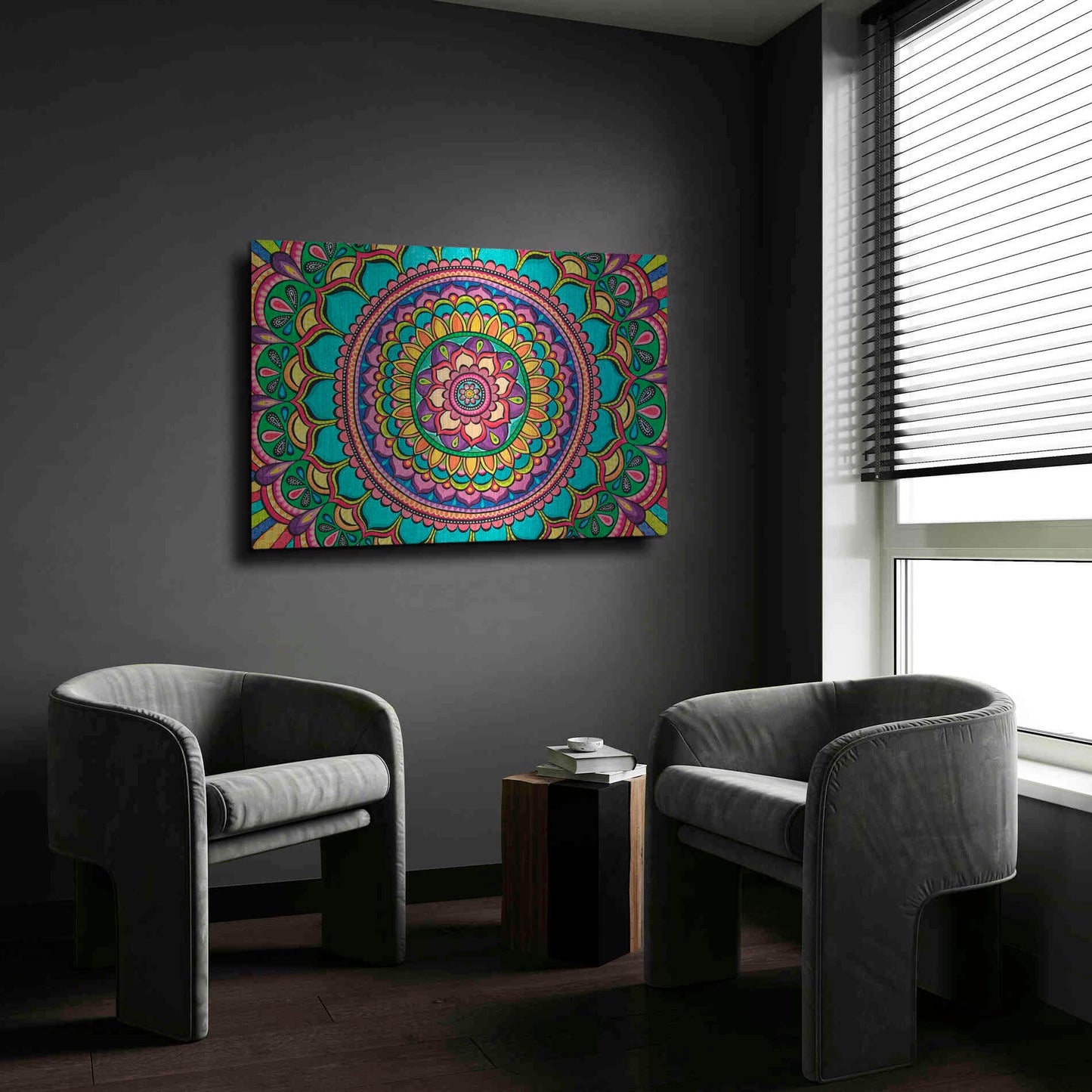 Luxe Metal Art 'Happy Dance Mandala' by Hello Angel, Metal Wall Art,24x16