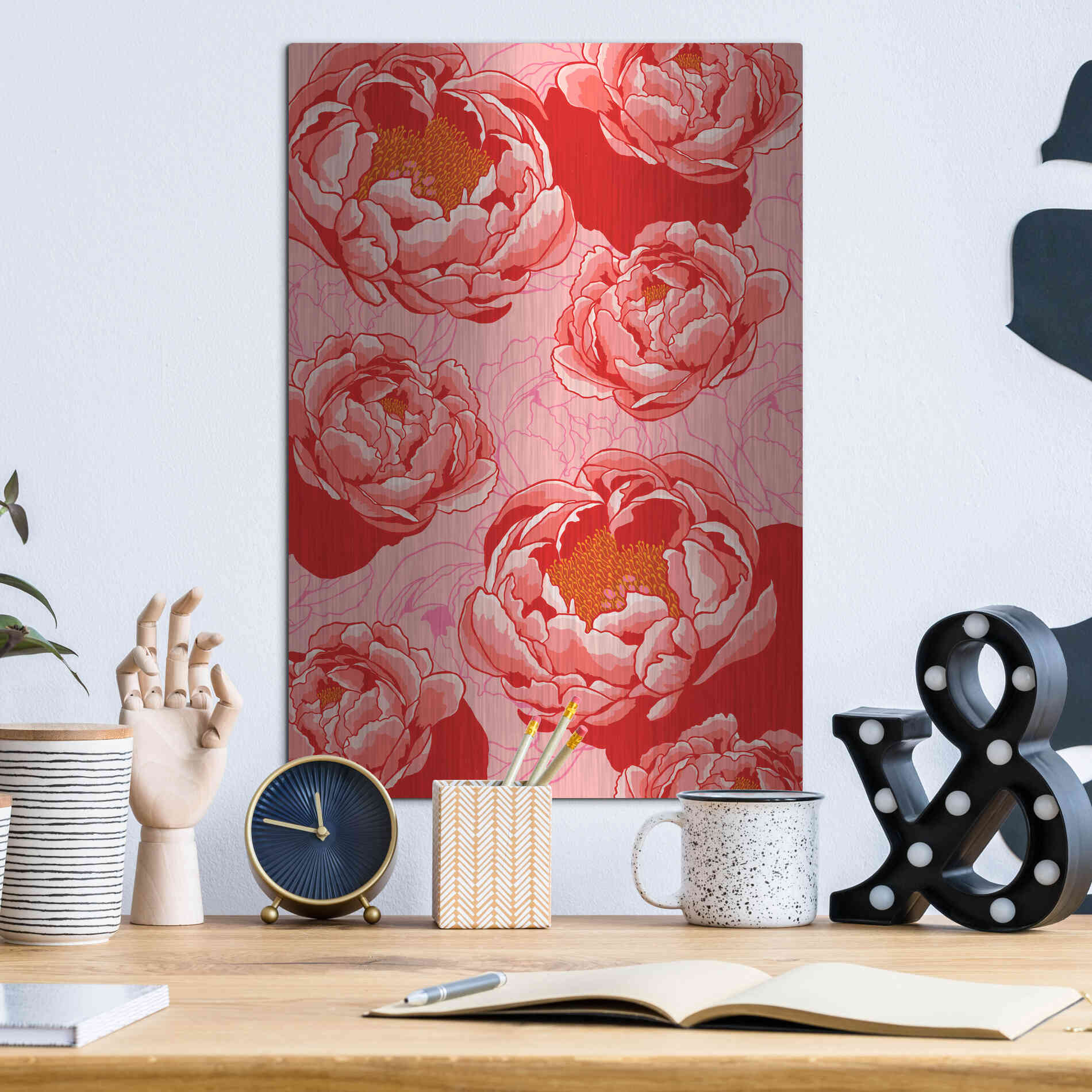 Luxe Metal Art 'Peony Daydreams' by Hello Angel, Metal Wall Art,12x16