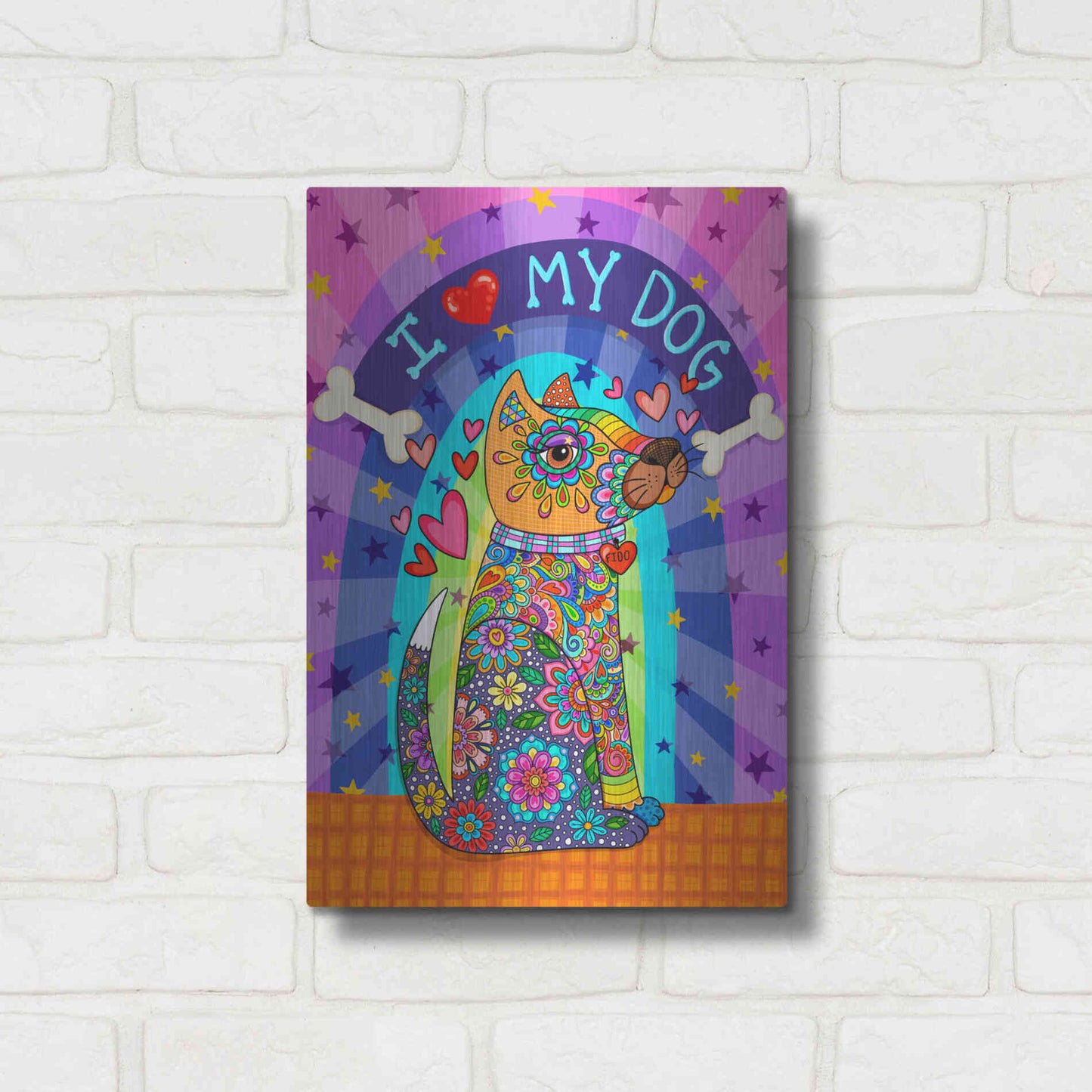 Luxe Metal Art 'I Love my Dog' by Hello Angel, Metal Wall Art,12x16