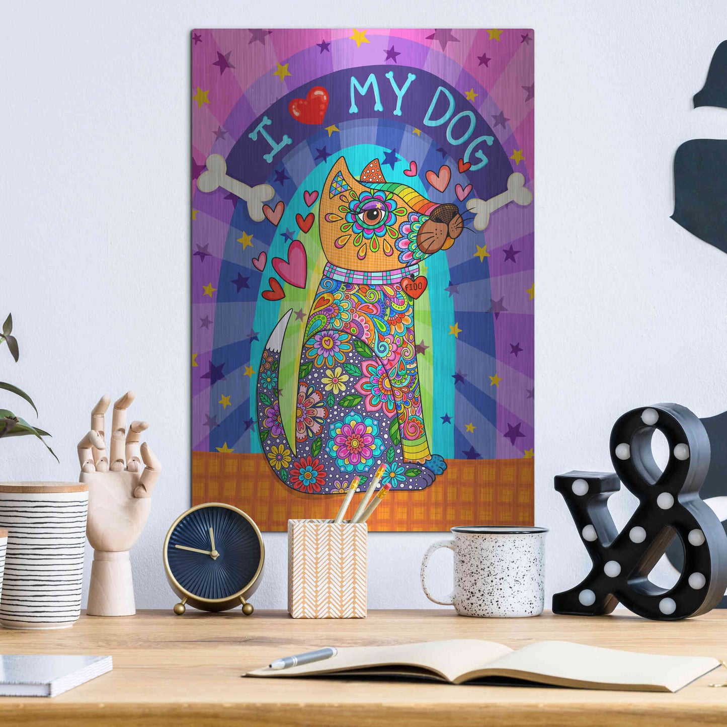 Luxe Metal Art 'I Love my Dog' by Hello Angel, Metal Wall Art,12x16