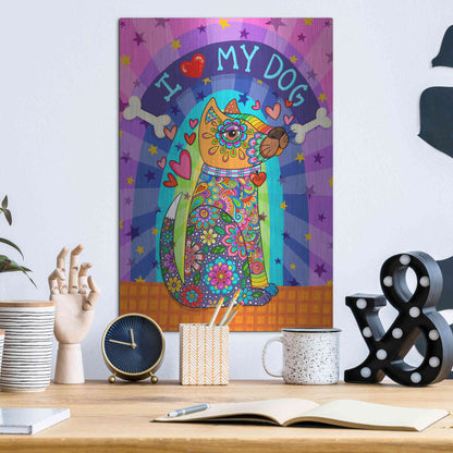 Luxe Metal Art 'I Love my Dog' by Hello Angel, Metal Wall Art,12x16