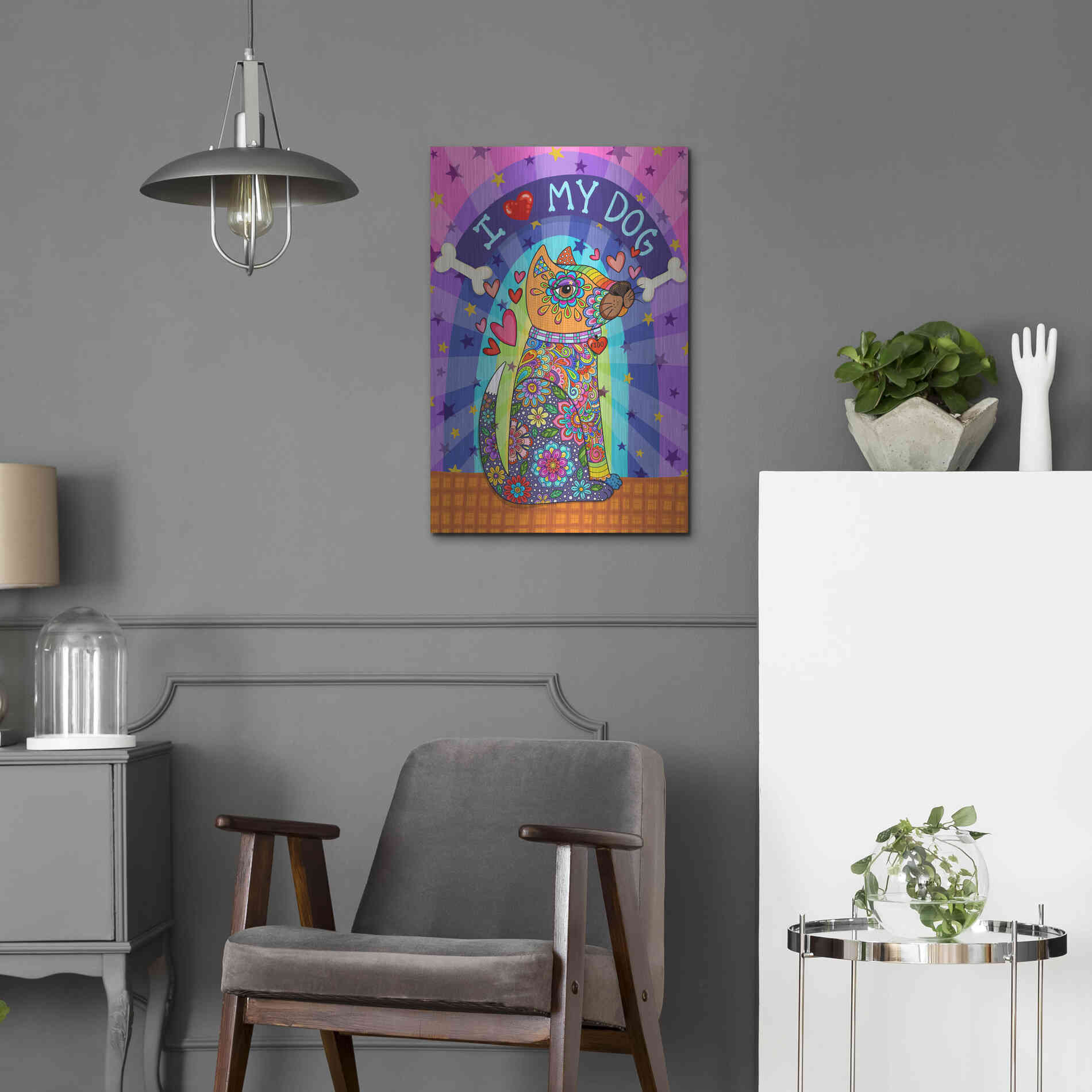 Luxe Metal Art 'I Love my Dog' by Hello Angel, Metal Wall Art,16x24