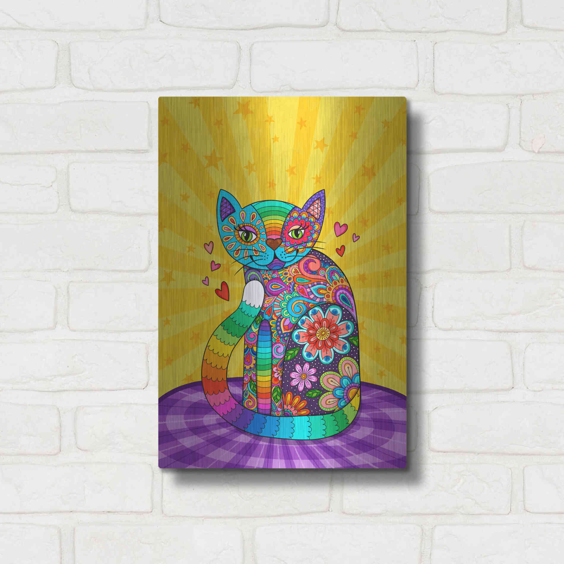 Luxe Metal Art 'Cats Meow' by Hello Angel, Metal Wall Art,12x16