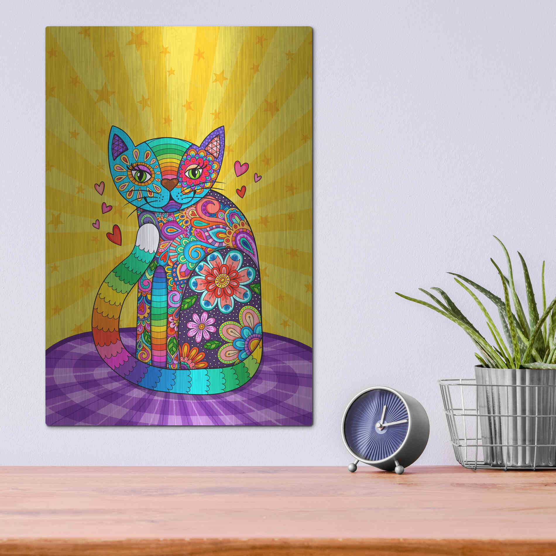Luxe Metal Art 'Cats Meow' by Hello Angel, Metal Wall Art,12x16