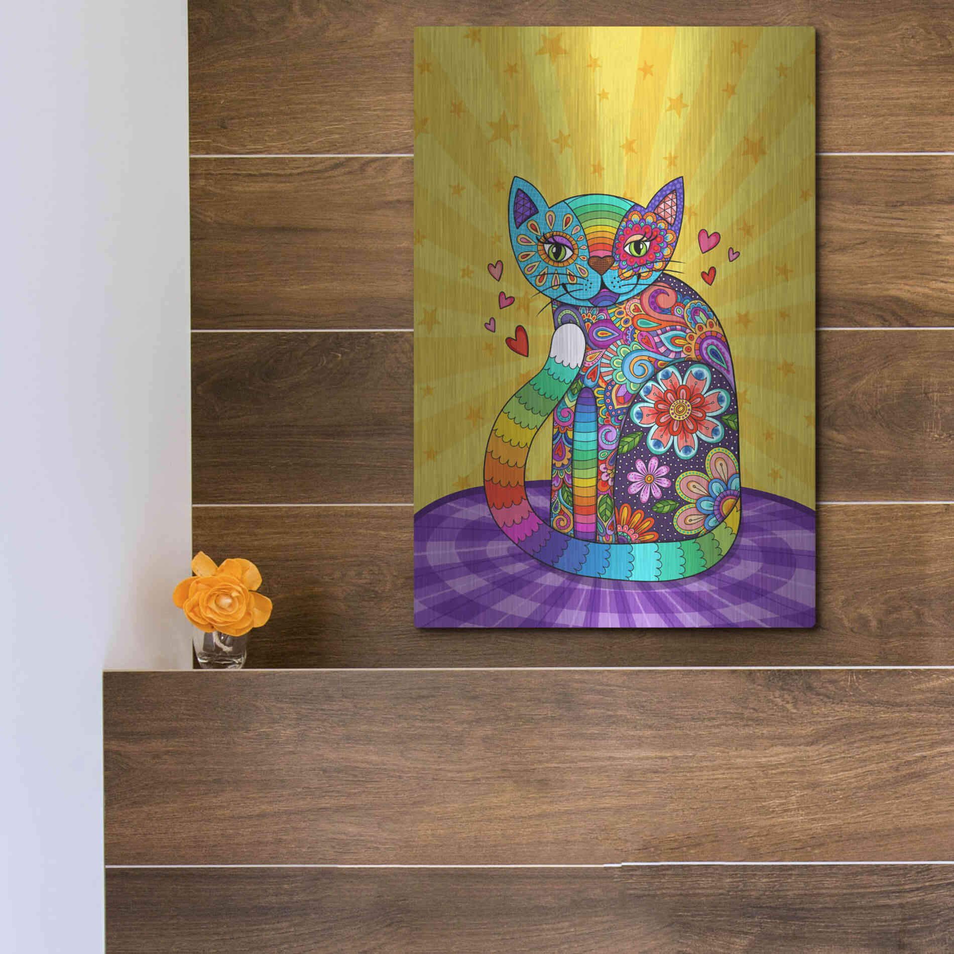 Luxe Metal Art 'Cats Meow' by Hello Angel, Metal Wall Art,12x16