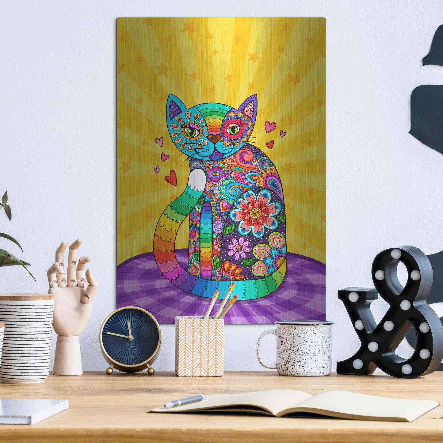 Luxe Metal Art 'Cats Meow' by Hello Angel, Metal Wall Art,12x16