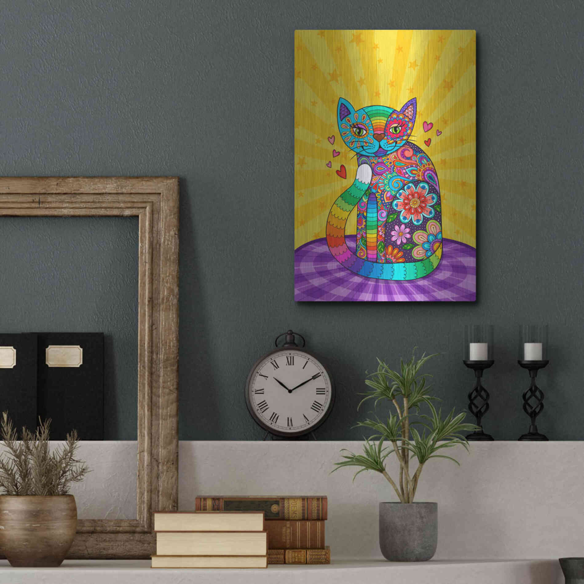 Luxe Metal Art 'Cats Meow' by Hello Angel, Metal Wall Art,12x16