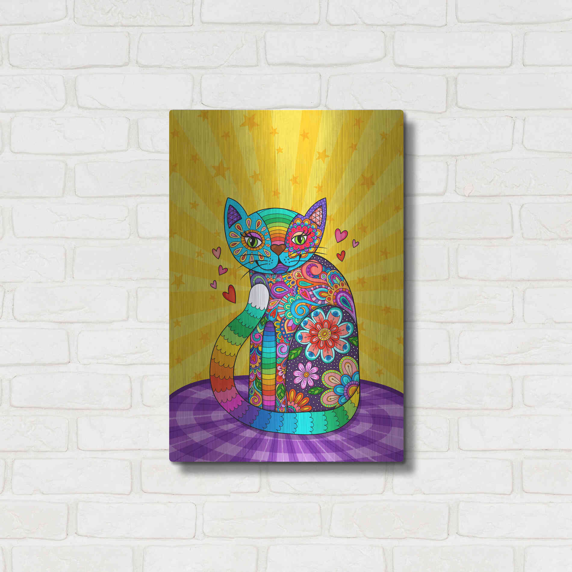 Luxe Metal Art 'Cats Meow' by Hello Angel, Metal Wall Art,16x24