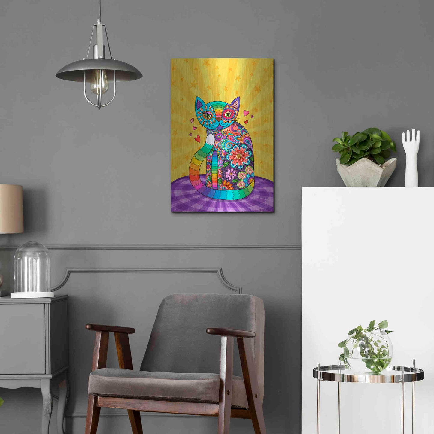 Luxe Metal Art 'Cats Meow' by Hello Angel, Metal Wall Art,16x24