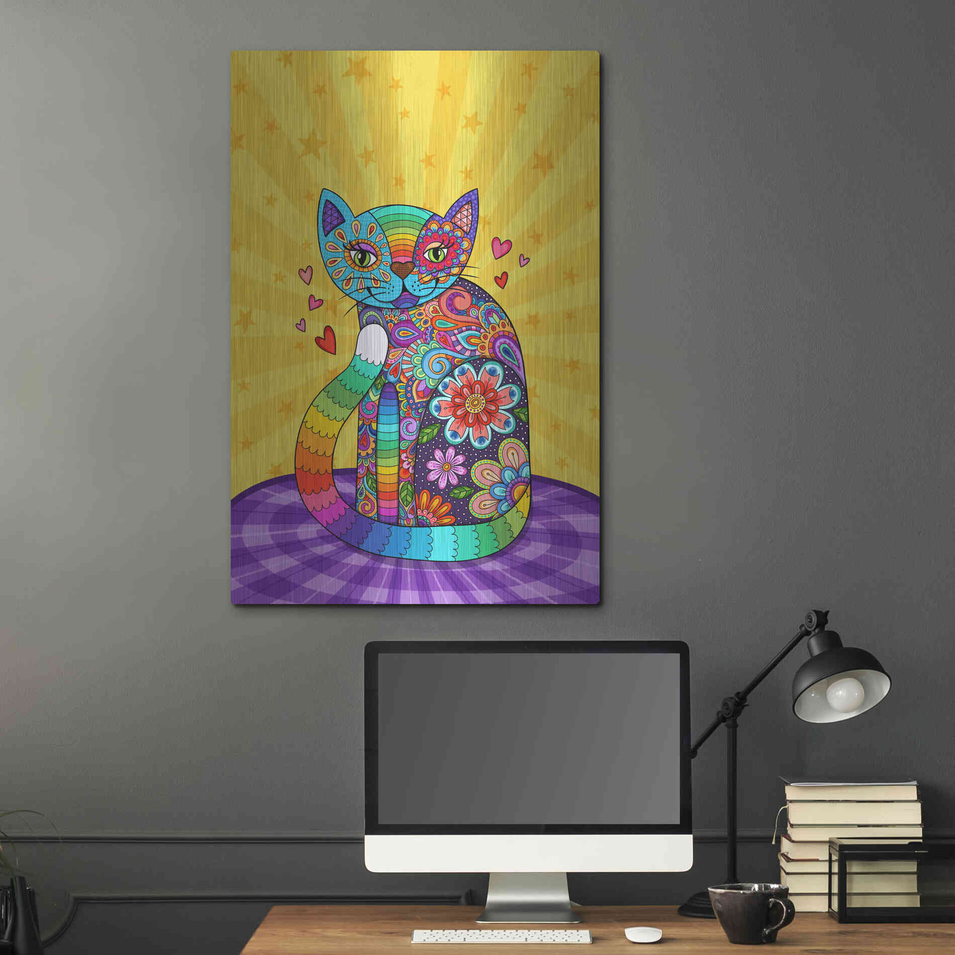 Luxe Metal Art 'Cats Meow' by Hello Angel, Metal Wall Art,24x36
