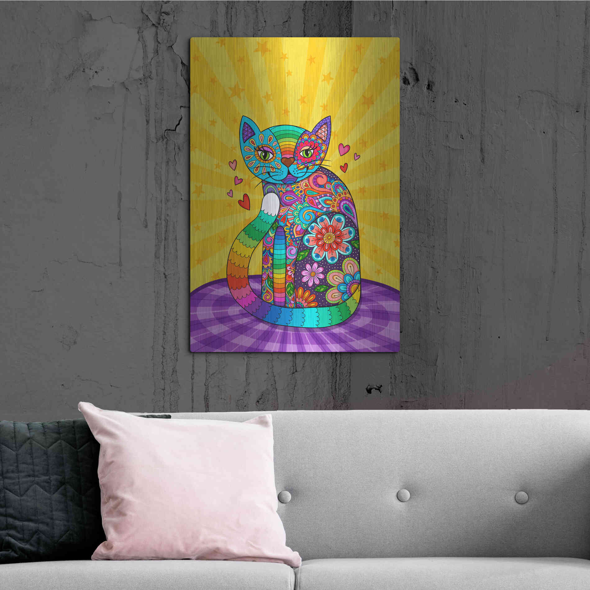 Luxe Metal Art 'Cats Meow' by Hello Angel, Metal Wall Art,24x36