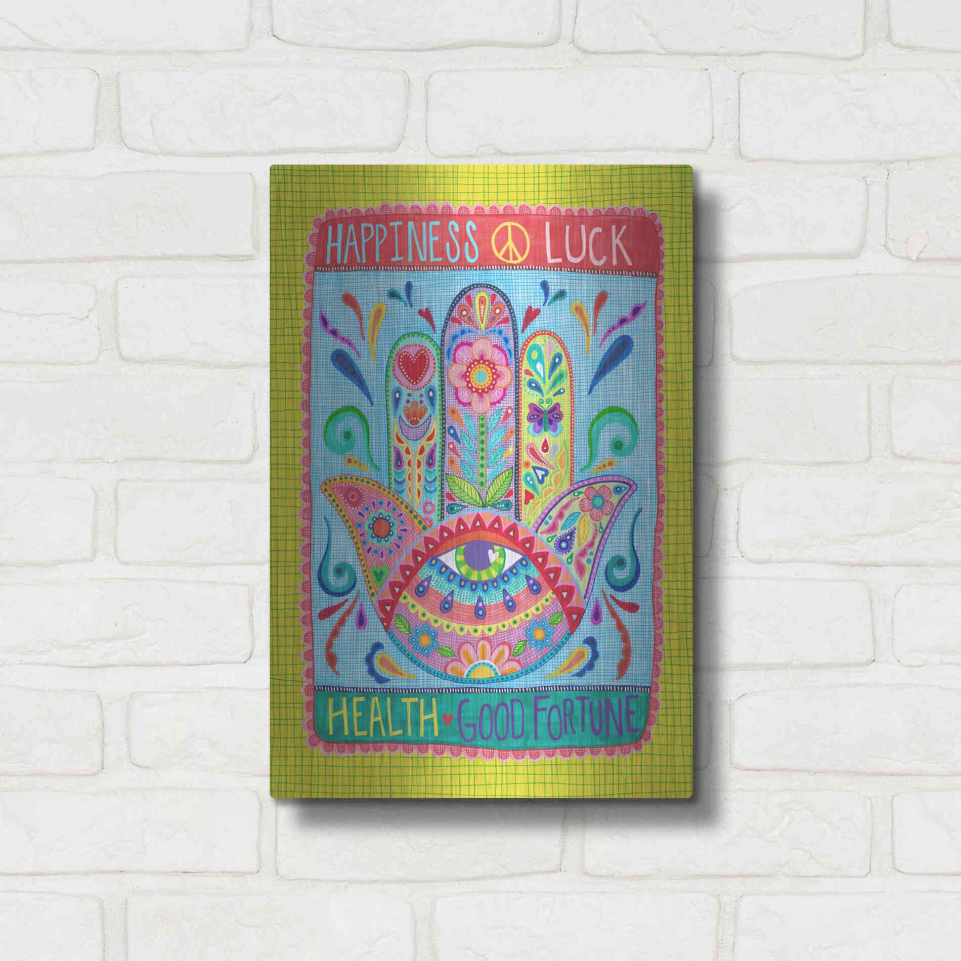 Luxe Metal Art 'Hamsa of Happiness' by Hello Angel, Metal Wall Art,12x16