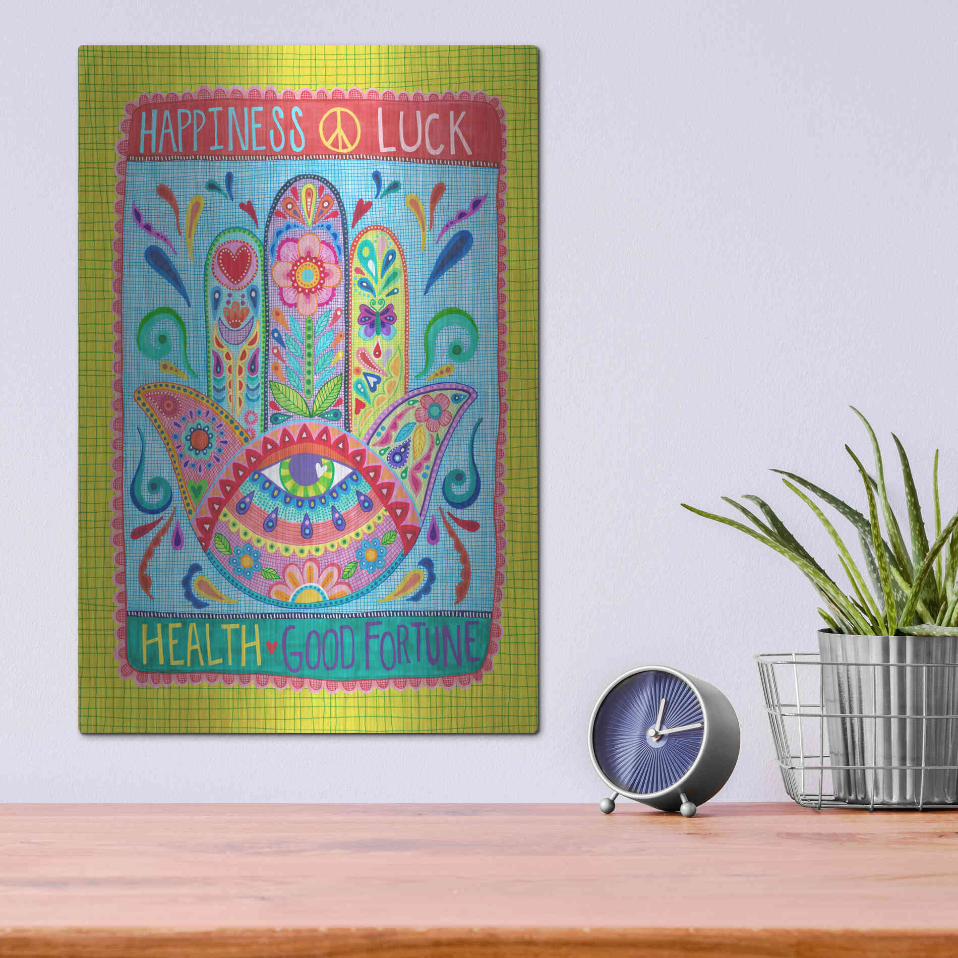 Luxe Metal Art 'Hamsa of Happiness' by Hello Angel, Metal Wall Art,12x16