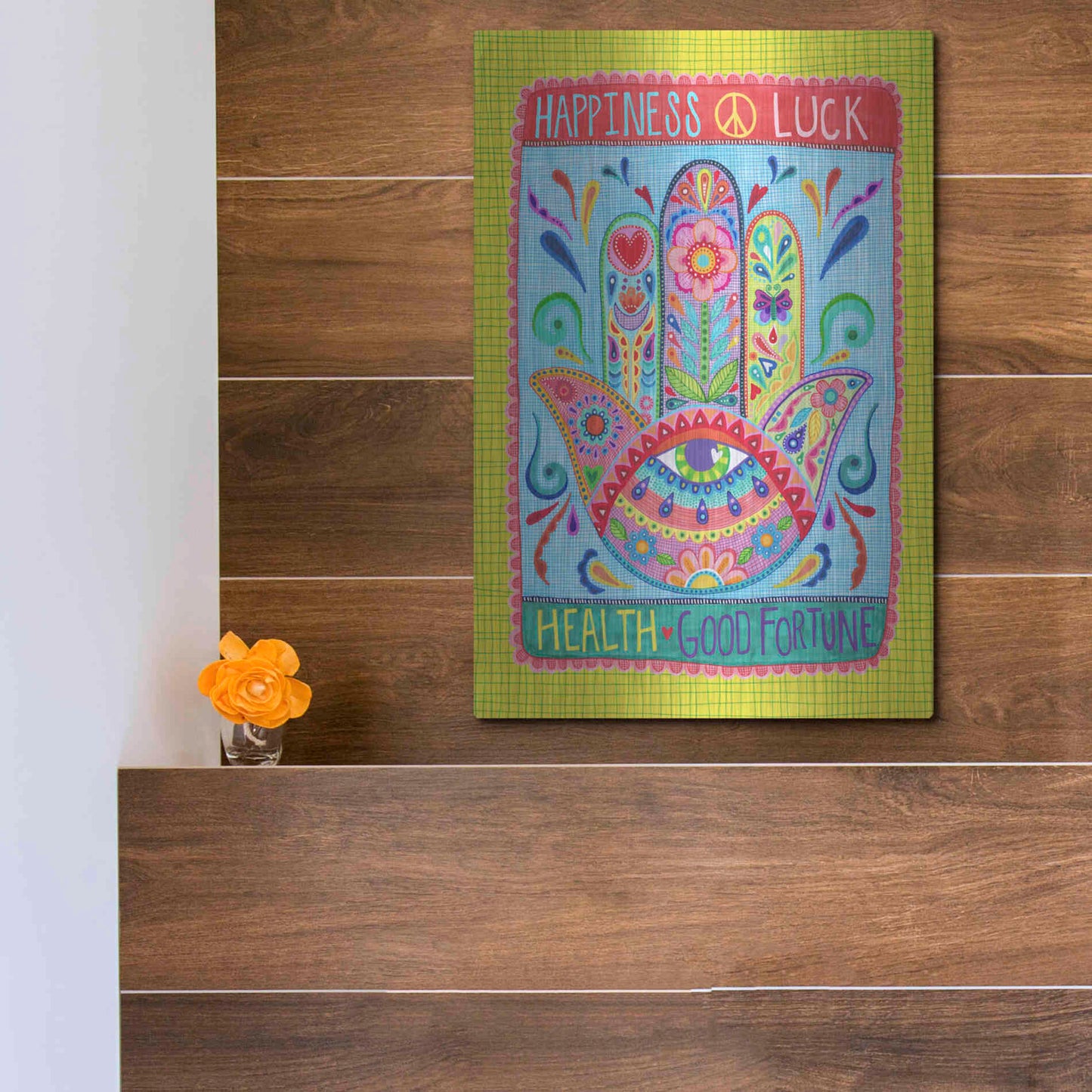 Luxe Metal Art 'Hamsa of Happiness' by Hello Angel, Metal Wall Art,12x16