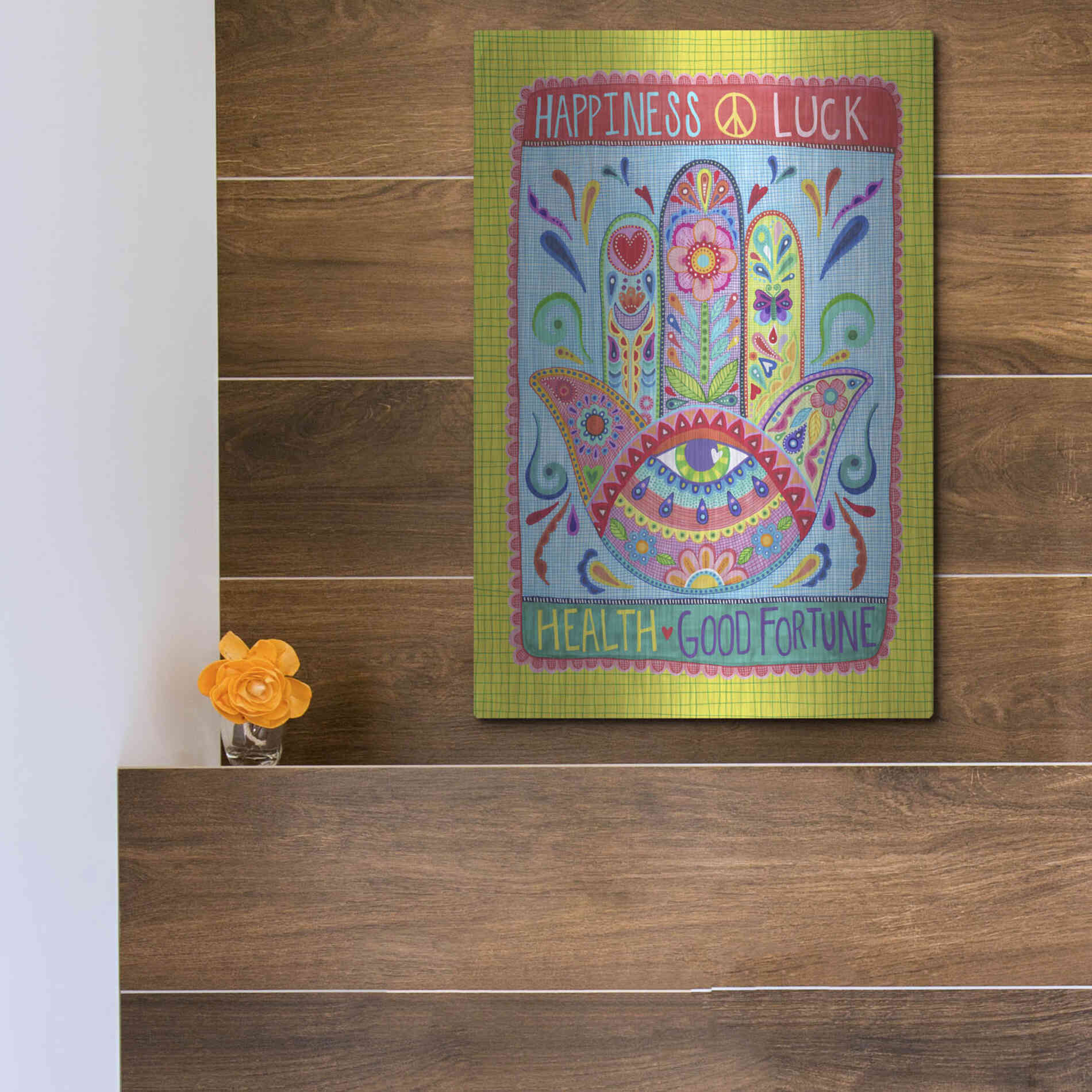 Luxe Metal Art 'Hamsa of Happiness' by Hello Angel, Metal Wall Art,12x16