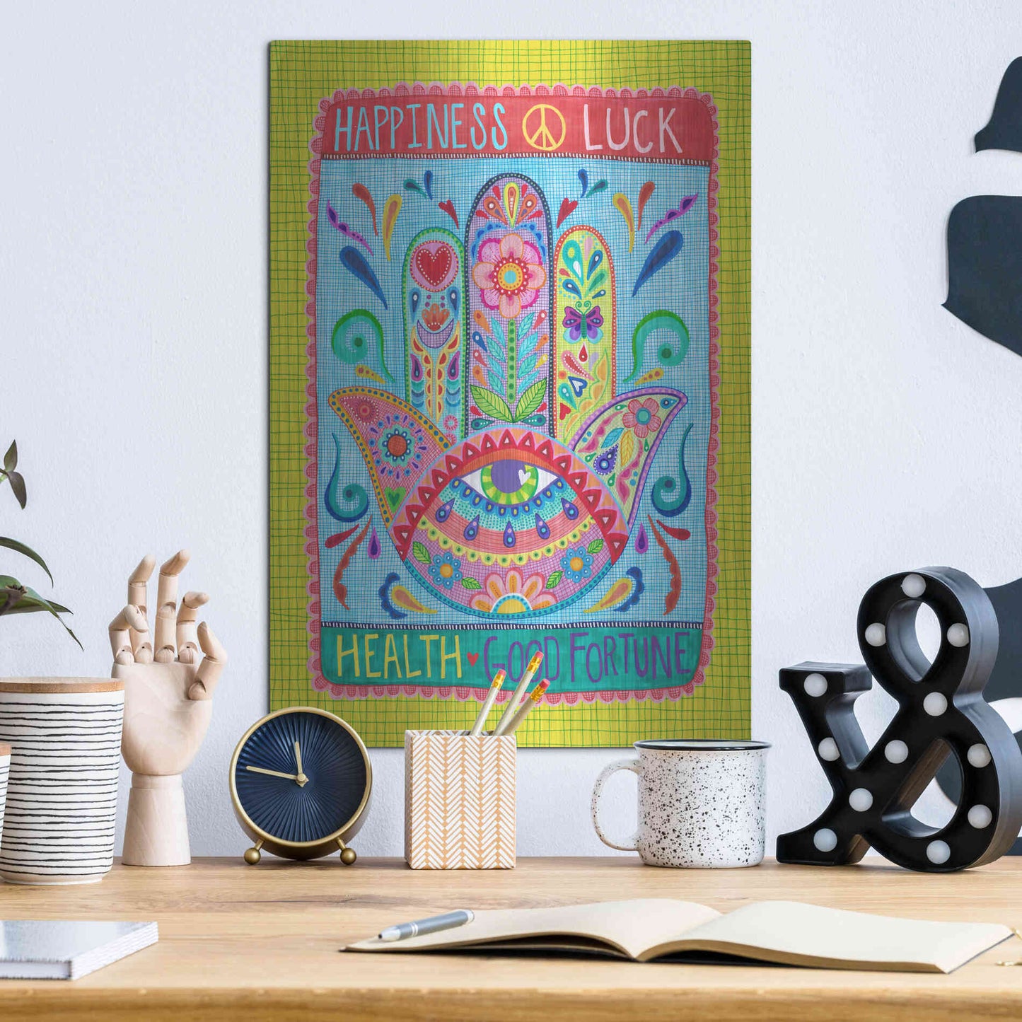 Luxe Metal Art 'Hamsa of Happiness' by Hello Angel, Metal Wall Art,12x16