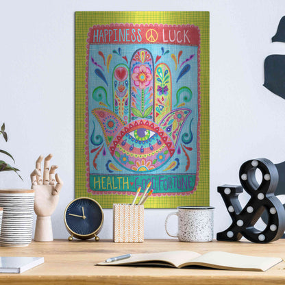 Luxe Metal Art 'Hamsa of Happiness' by Hello Angel, Metal Wall Art,12x16