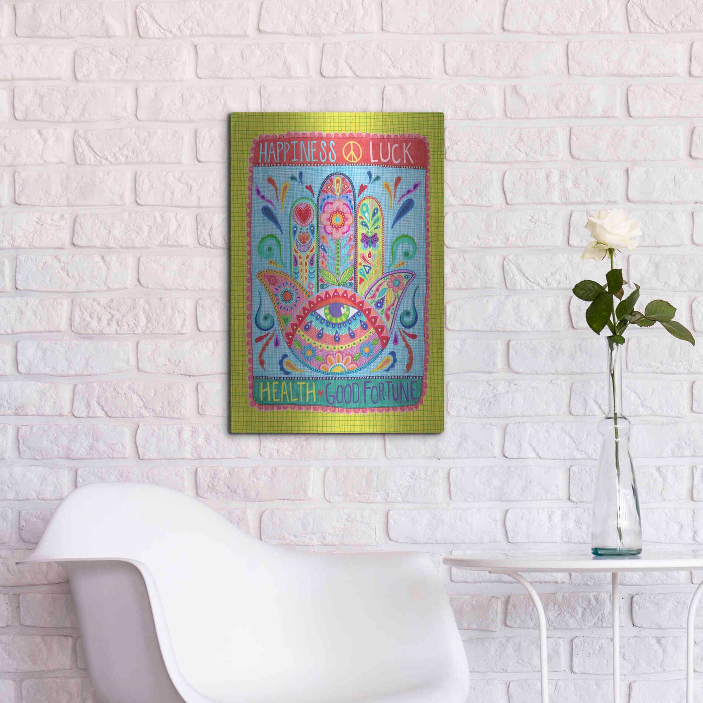 Luxe Metal Art 'Hamsa of Happiness' by Hello Angel, Metal Wall Art,16x24
