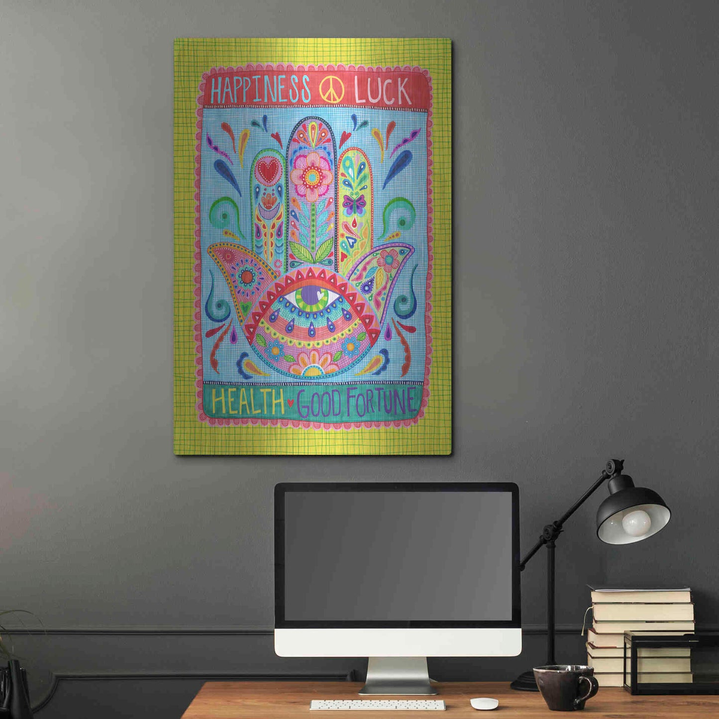 Luxe Metal Art 'Hamsa of Happiness' by Hello Angel, Metal Wall Art,24x36