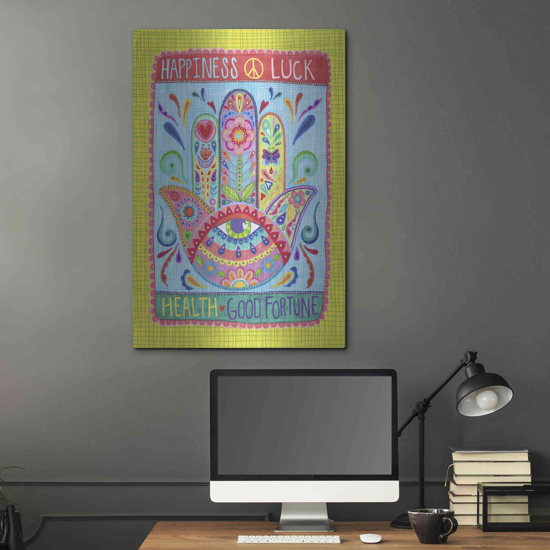 Luxe Metal Art 'Hamsa of Happiness' by Hello Angel, Metal Wall Art,24x36