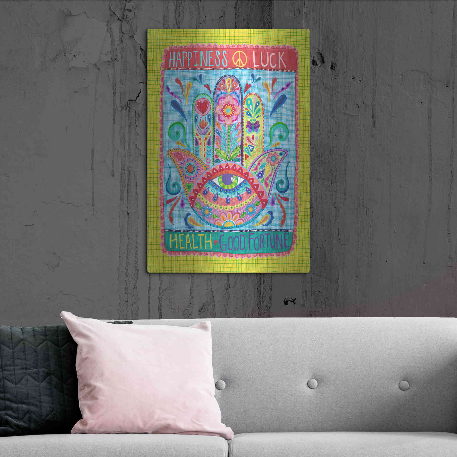 Luxe Metal Art 'Hamsa of Happiness' by Hello Angel, Metal Wall Art,24x36