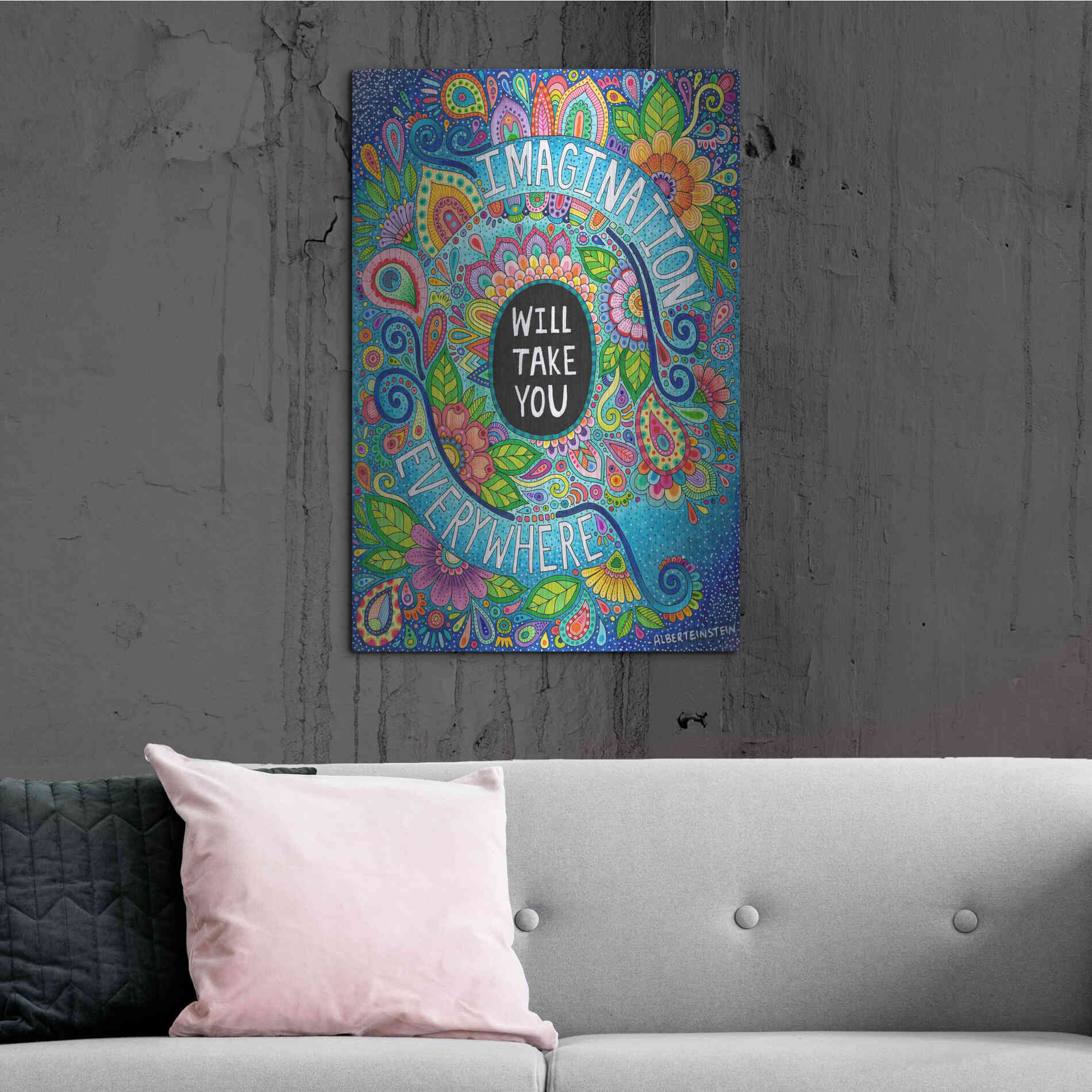 Luxe Metal Art 'Imagination Will Take You Everywhere ' by Hello Angel, Metal Wall Art,24x36