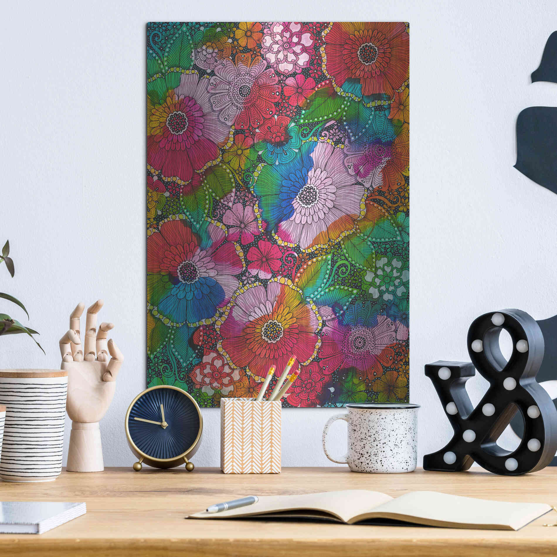 Luxe Metal Art 'My Rainbow Garden' by Hello Angel, Metal Wall Art,12x16