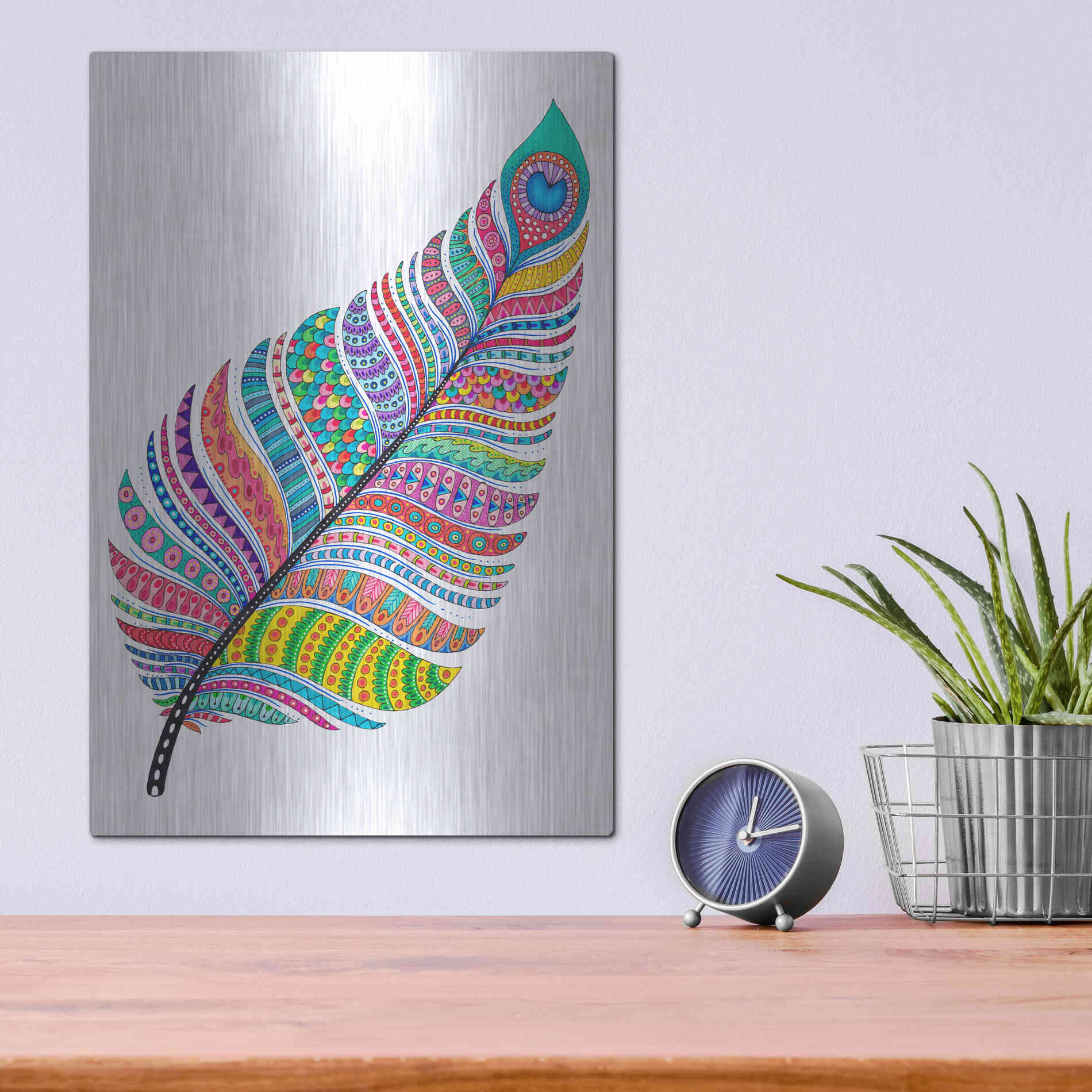 Luxe Metal Art 'Single Feather' by Hello Angel, Metal Wall Art,12x16