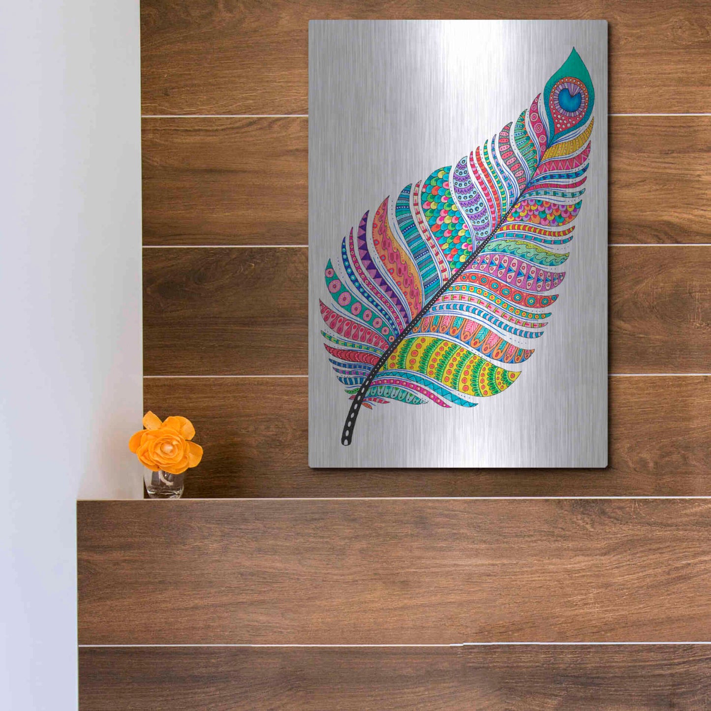 Luxe Metal Art 'Single Feather' by Hello Angel, Metal Wall Art,12x16