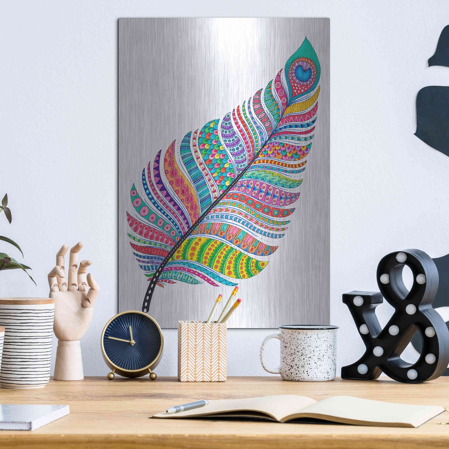 Luxe Metal Art 'Single Feather' by Hello Angel, Metal Wall Art,12x16