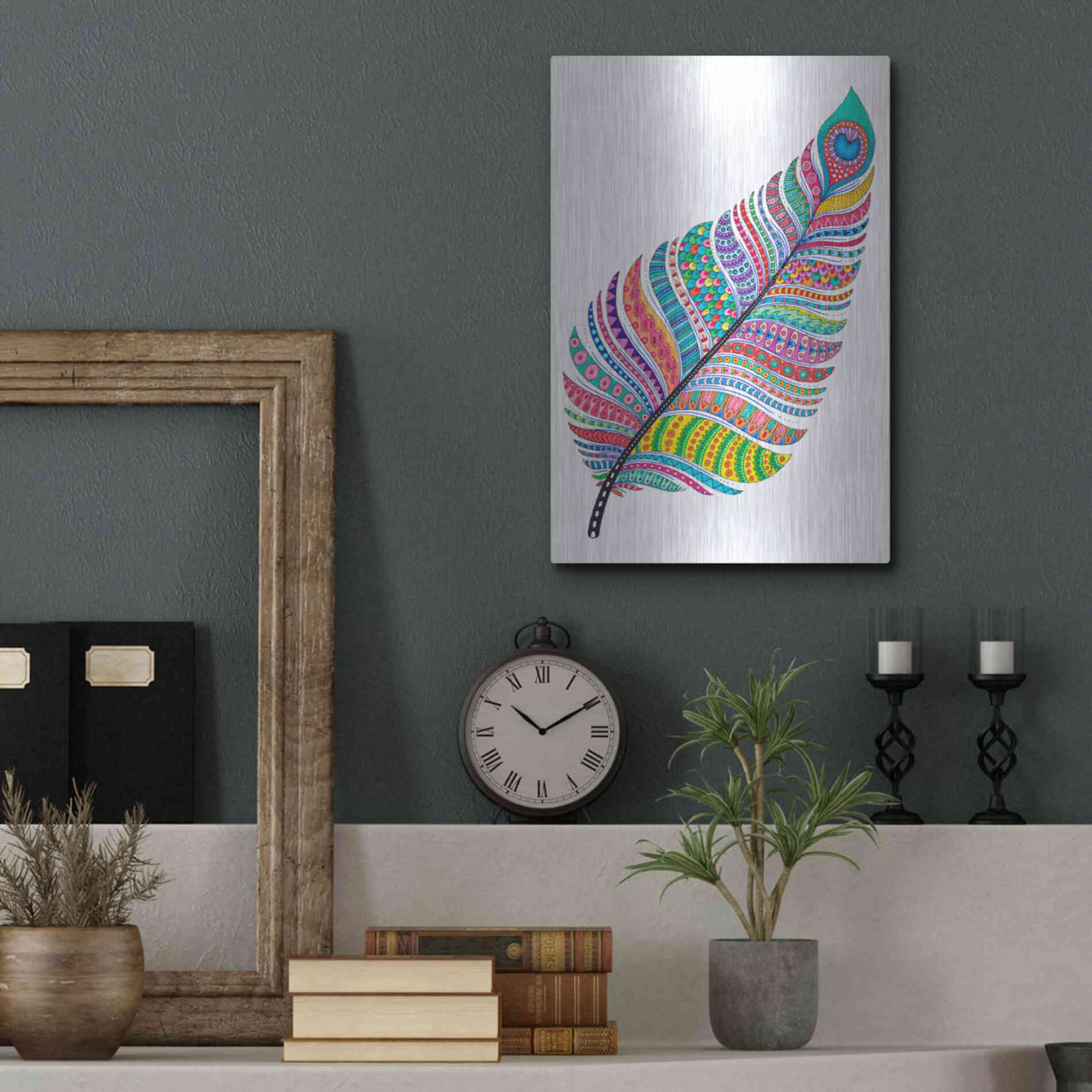 Luxe Metal Art 'Single Feather' by Hello Angel, Metal Wall Art,12x16