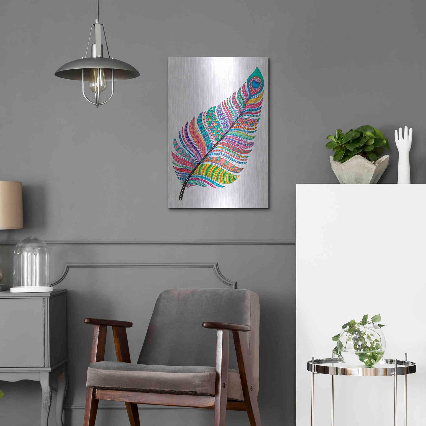 Luxe Metal Art 'Single Feather' by Hello Angel, Metal Wall Art,16x24