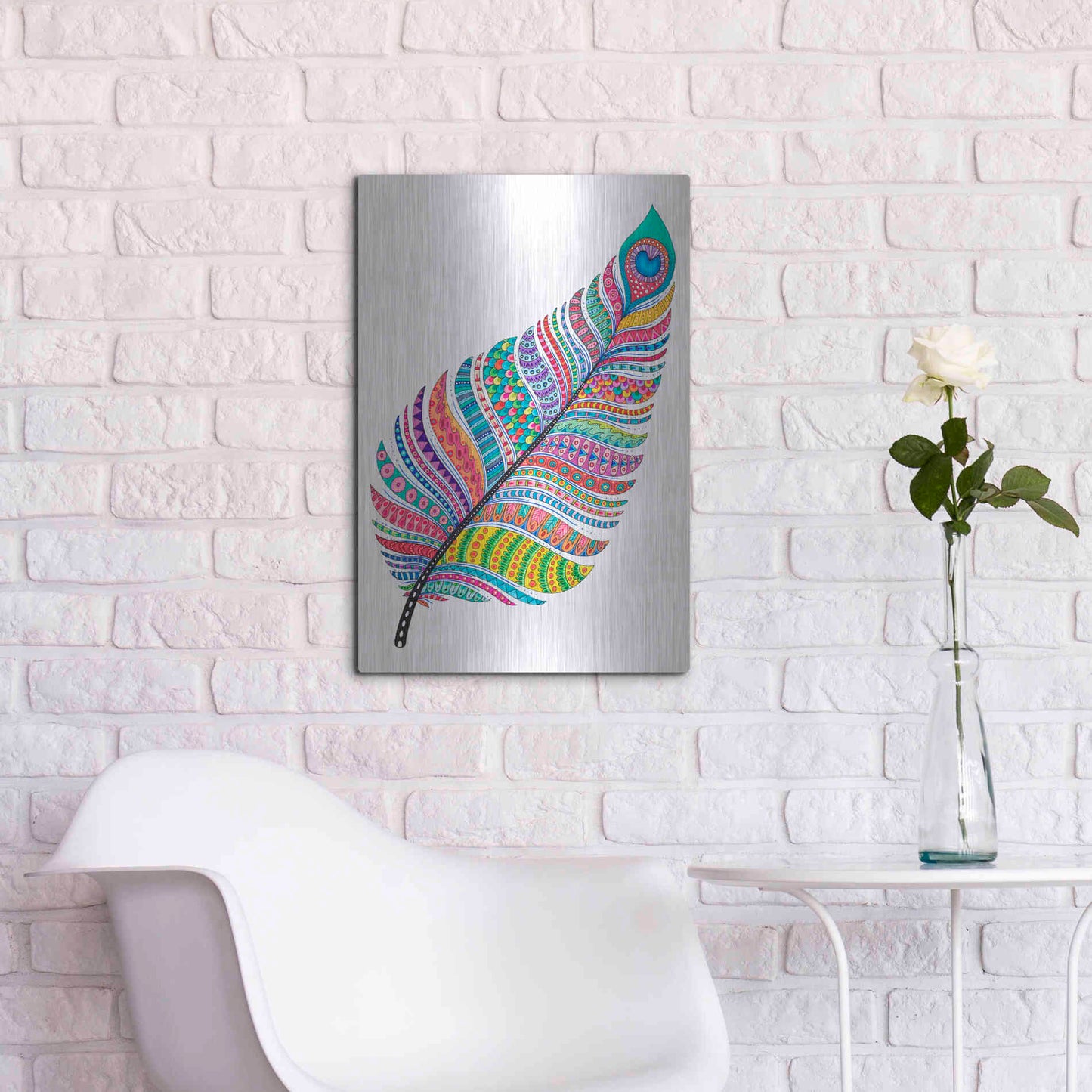 Luxe Metal Art 'Single Feather' by Hello Angel, Metal Wall Art,16x24