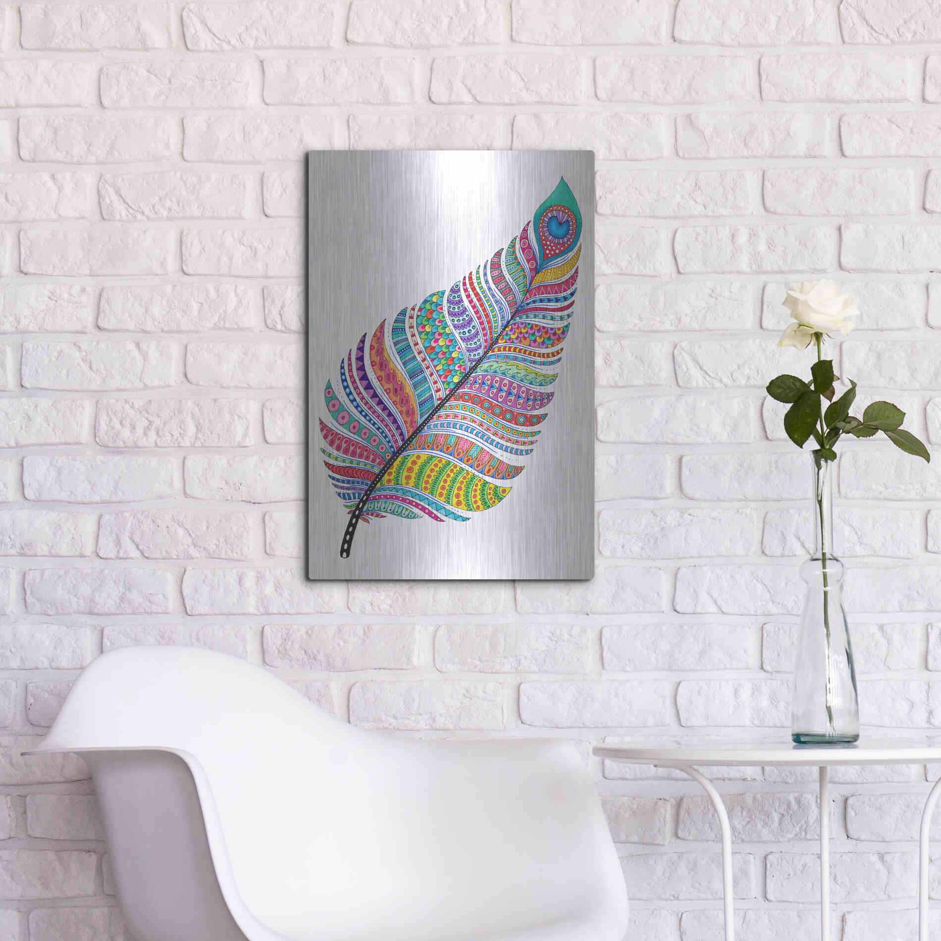 Luxe Metal Art 'Single Feather' by Hello Angel, Metal Wall Art,16x24