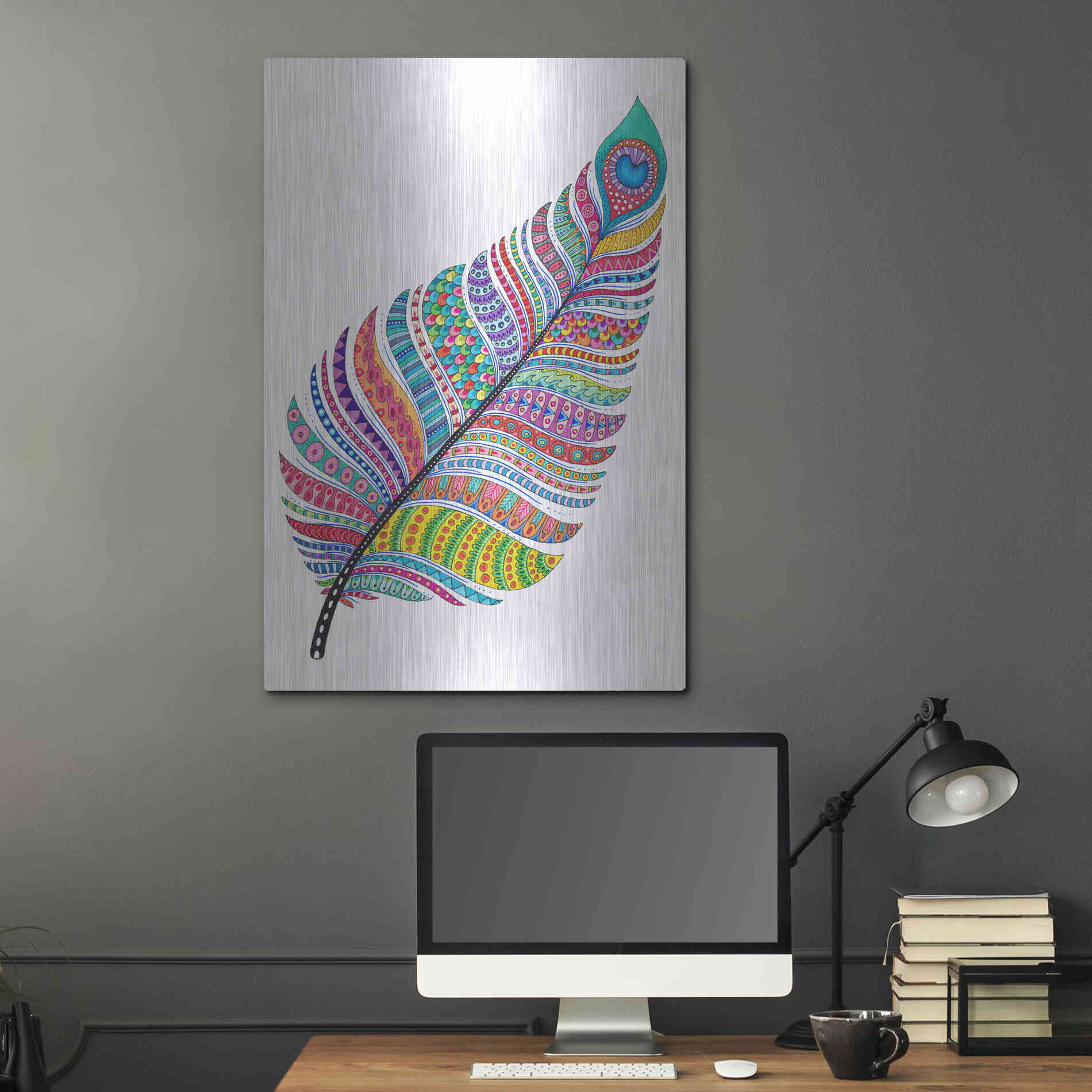 Luxe Metal Art 'Single Feather' by Hello Angel, Metal Wall Art,24x36