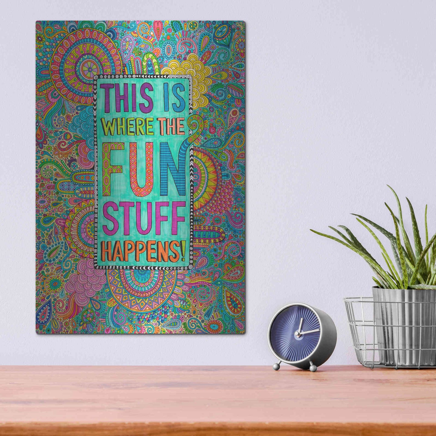 Luxe Metal Art 'This is Where the Fun Stuff Happens' by Hello Angel, Metal Wall Art,12x16