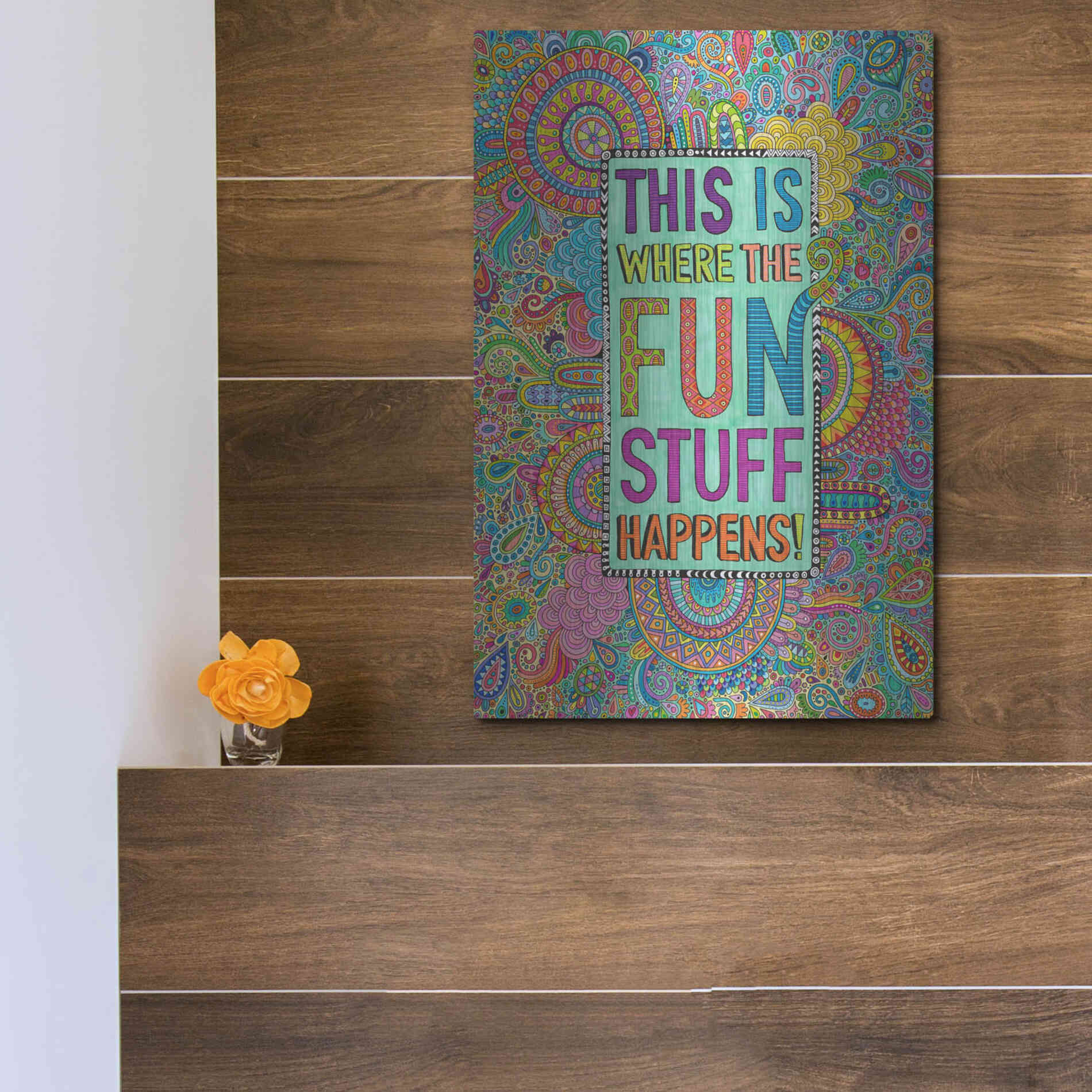 Luxe Metal Art 'This is Where the Fun Stuff Happens' by Hello Angel, Metal Wall Art,12x16