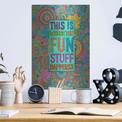 Luxe Metal Art 'This is Where the Fun Stuff Happens' by Hello Angel, Metal Wall Art,12x16