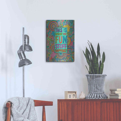 Luxe Metal Art 'This is Where the Fun Stuff Happens' by Hello Angel, Metal Wall Art,16x24